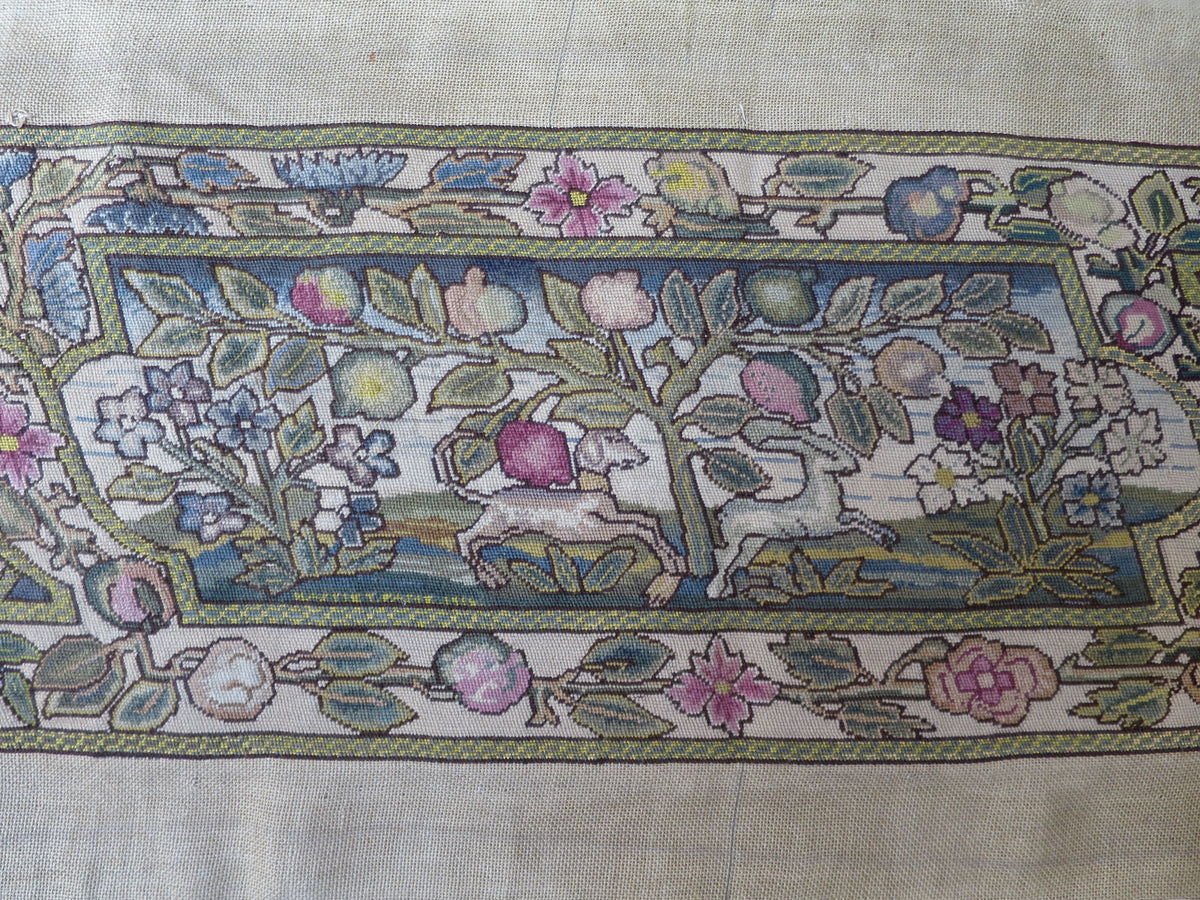 Jacobean Revival Wool Needlepoint Seat Panel, c. 1920s–1930s
