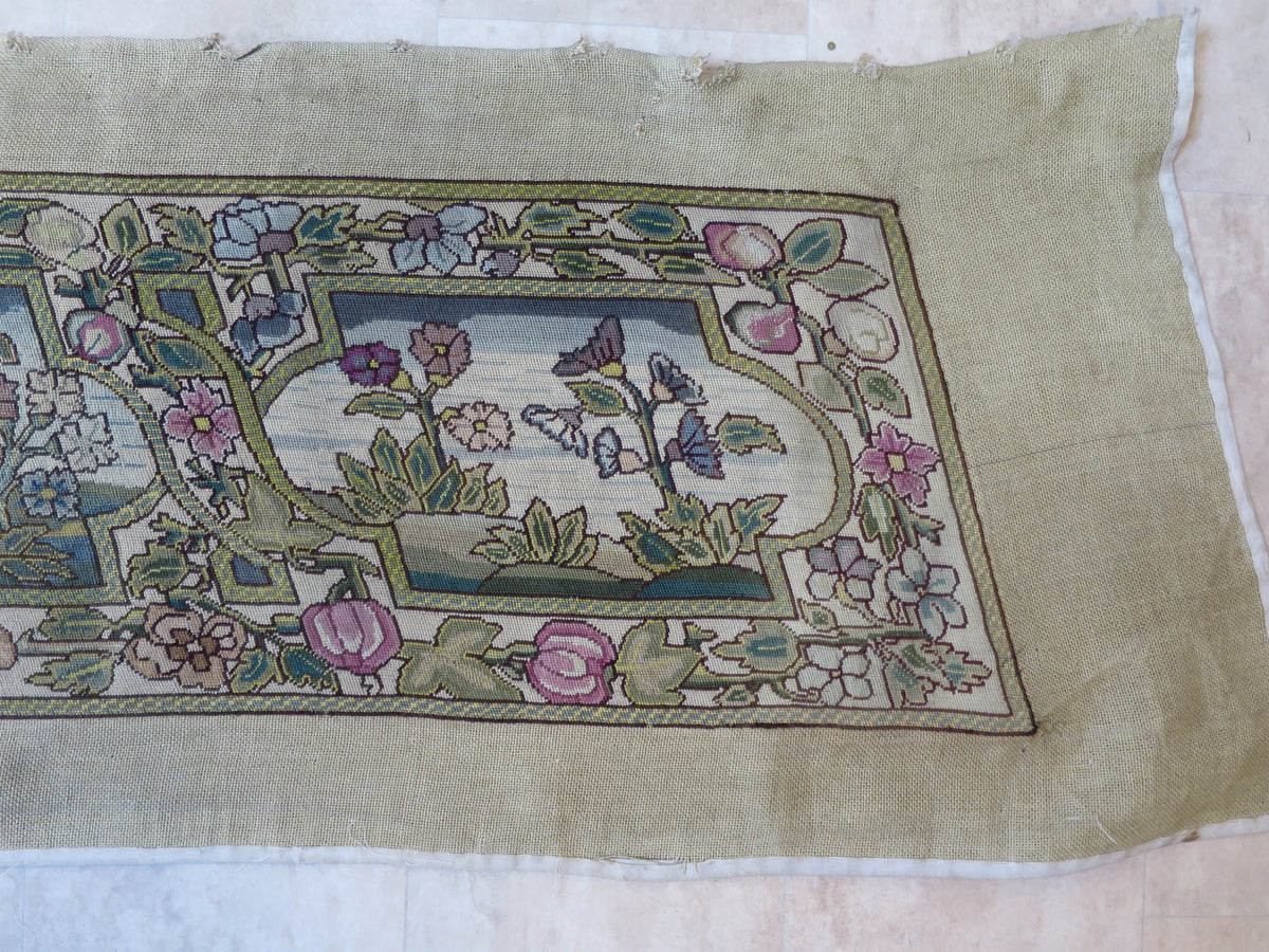 Jacobean Revival Wool Needlepoint Seat Panel, c. 1920s–1930s