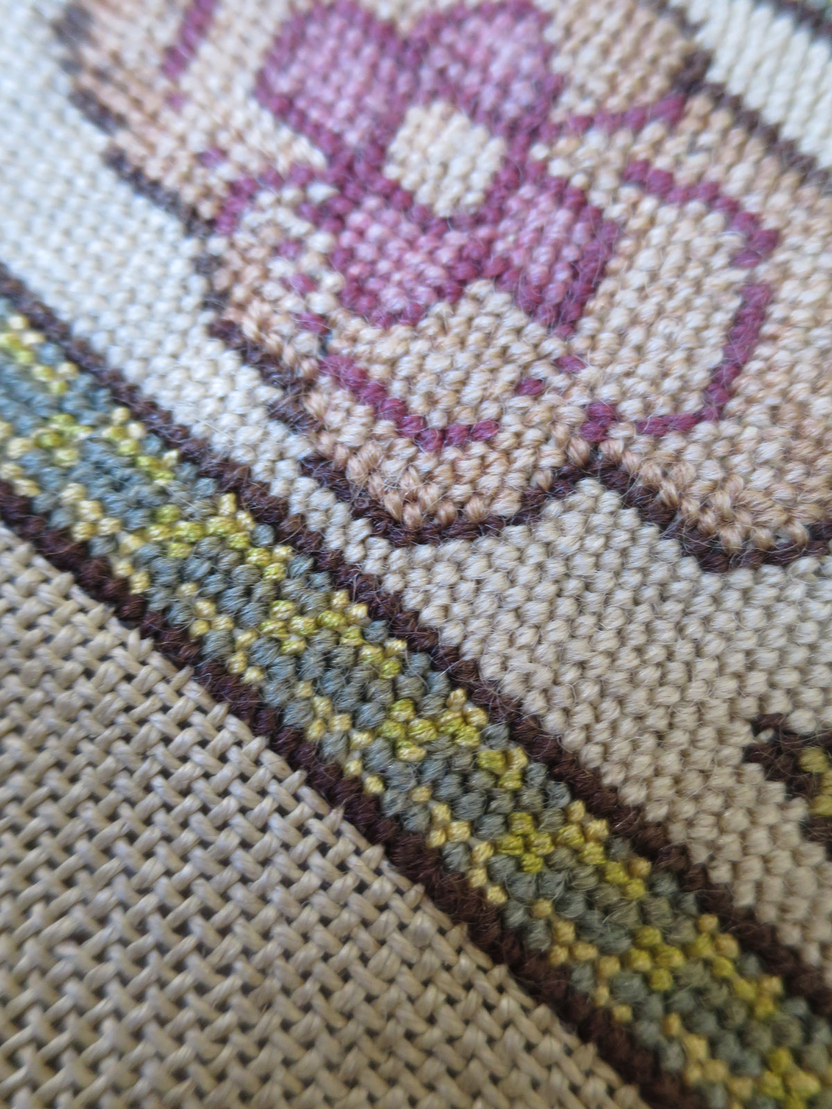 Jacobean Revival Wool Needlepoint Seat Panel, c. 1920s–1930s
