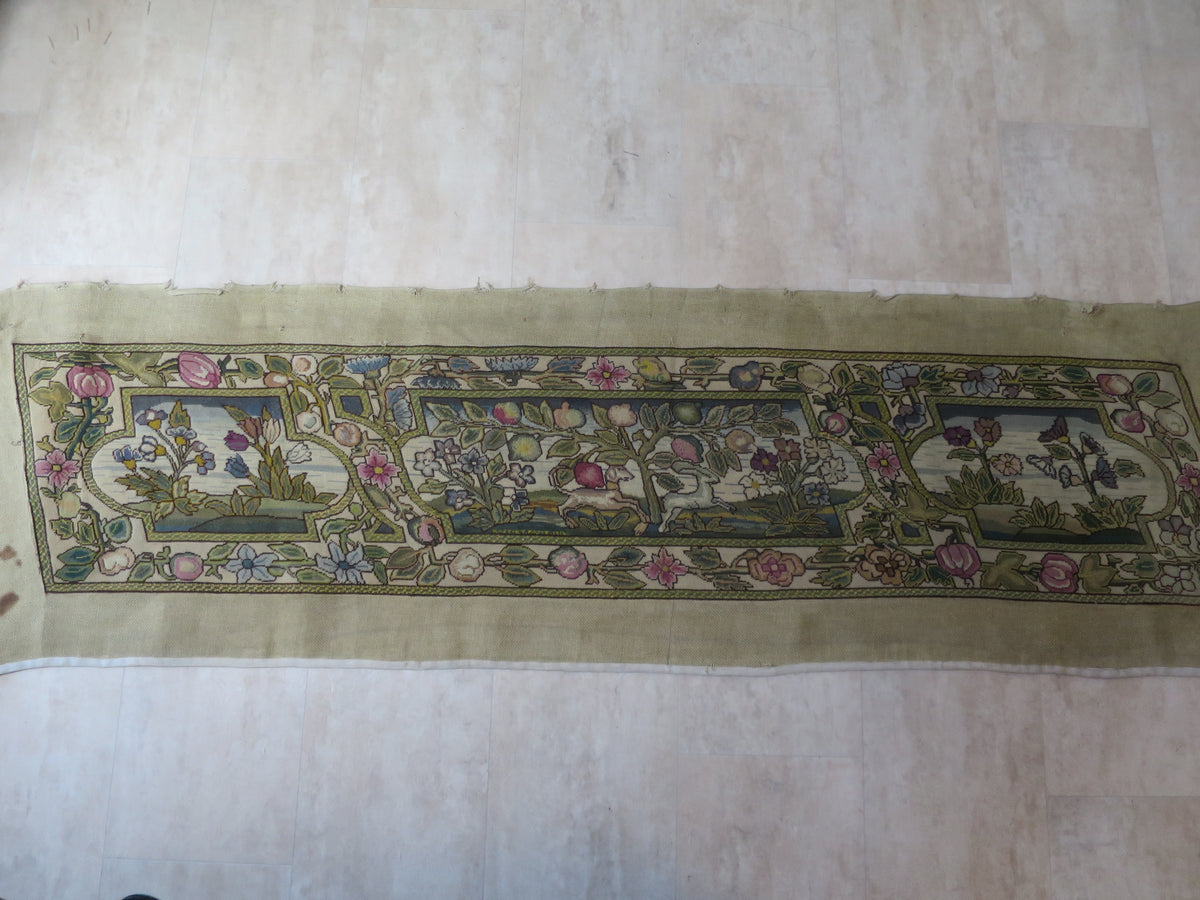 Jacobean Revival Wool Needlepoint Seat Panel, c. 1920s–1930s