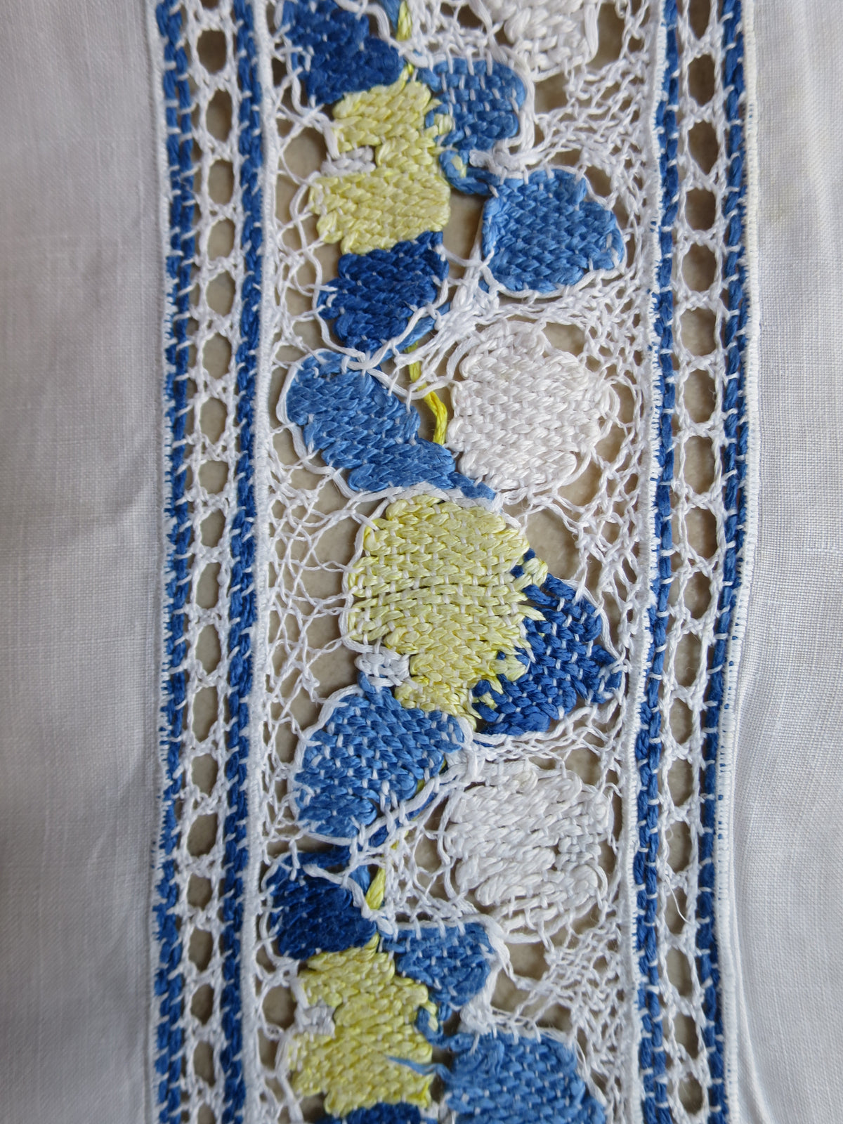 Antique Slovakian / Carpathian Polychrome Bobbin Lace Tablecloth, circa 1910