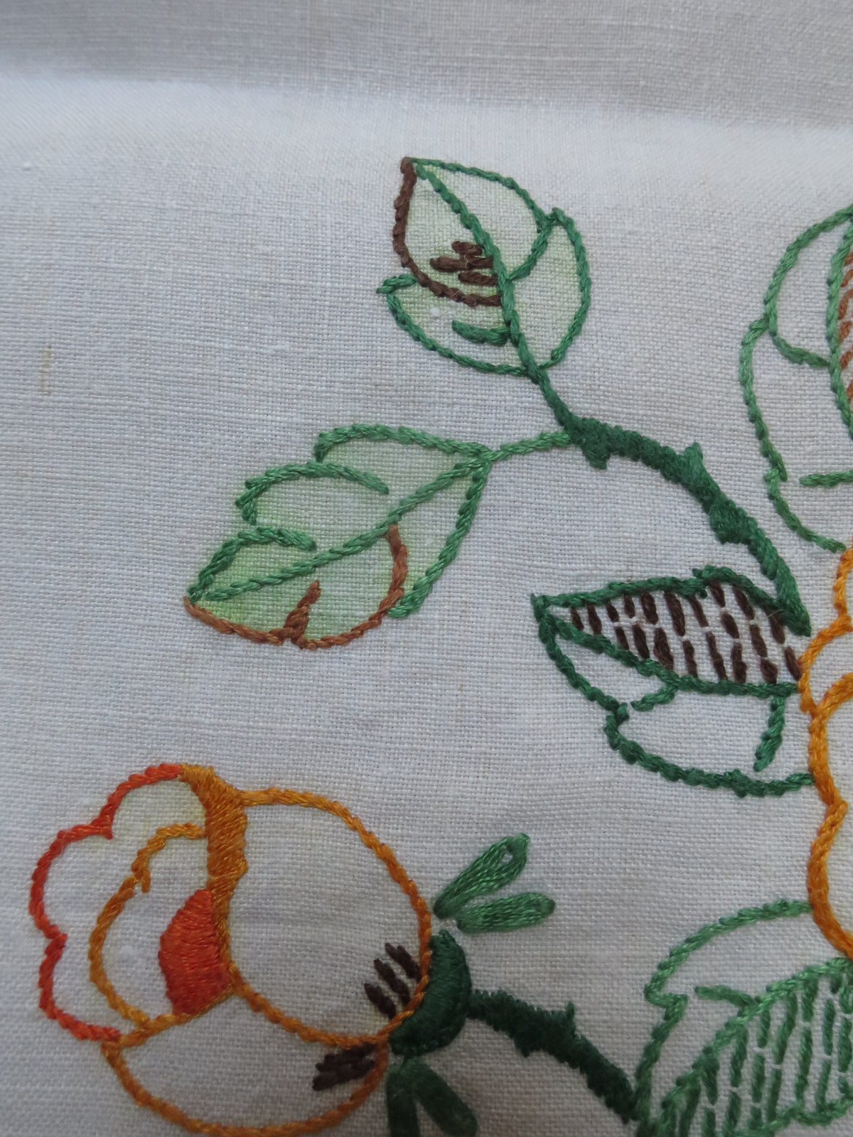 Art Deco Irish Linen Tablecloth with Hand-Painted & Embroidered Roses