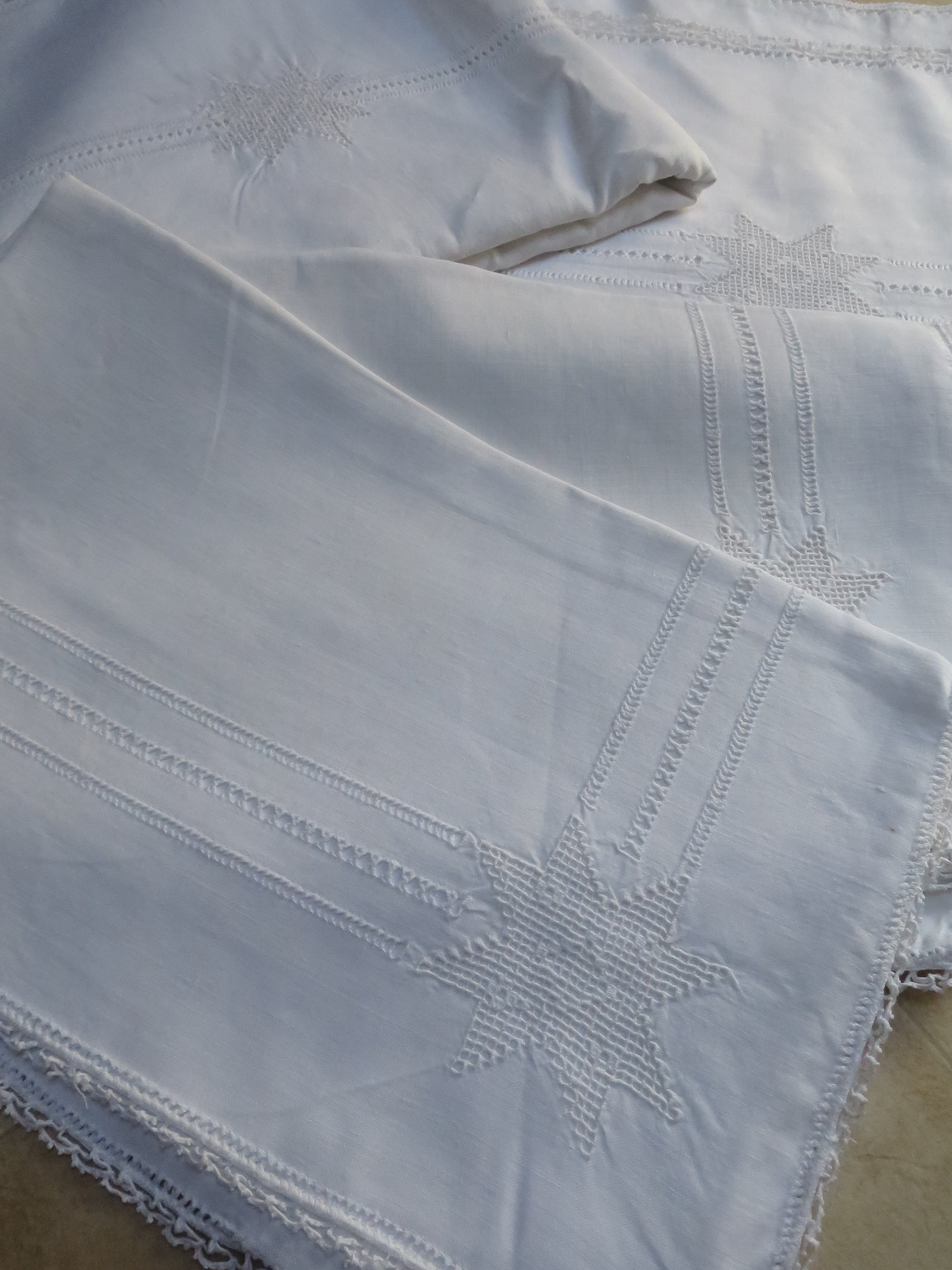Cypriot Lefkara Linen Bedding Set, Two Sheets & Two Pillowcases, circa 1930