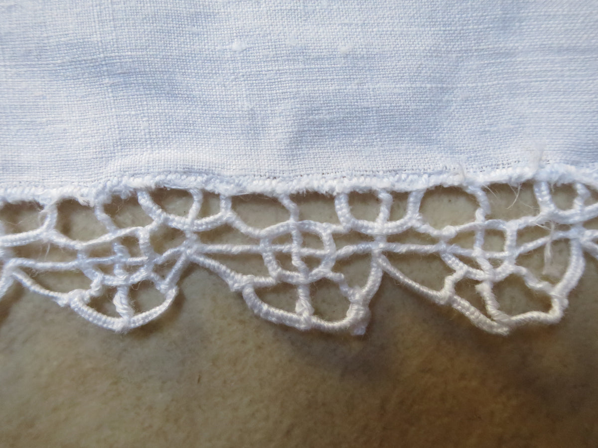 Edwardian Linen Tablecloth with Pictorial Needle Lace, circa 1910