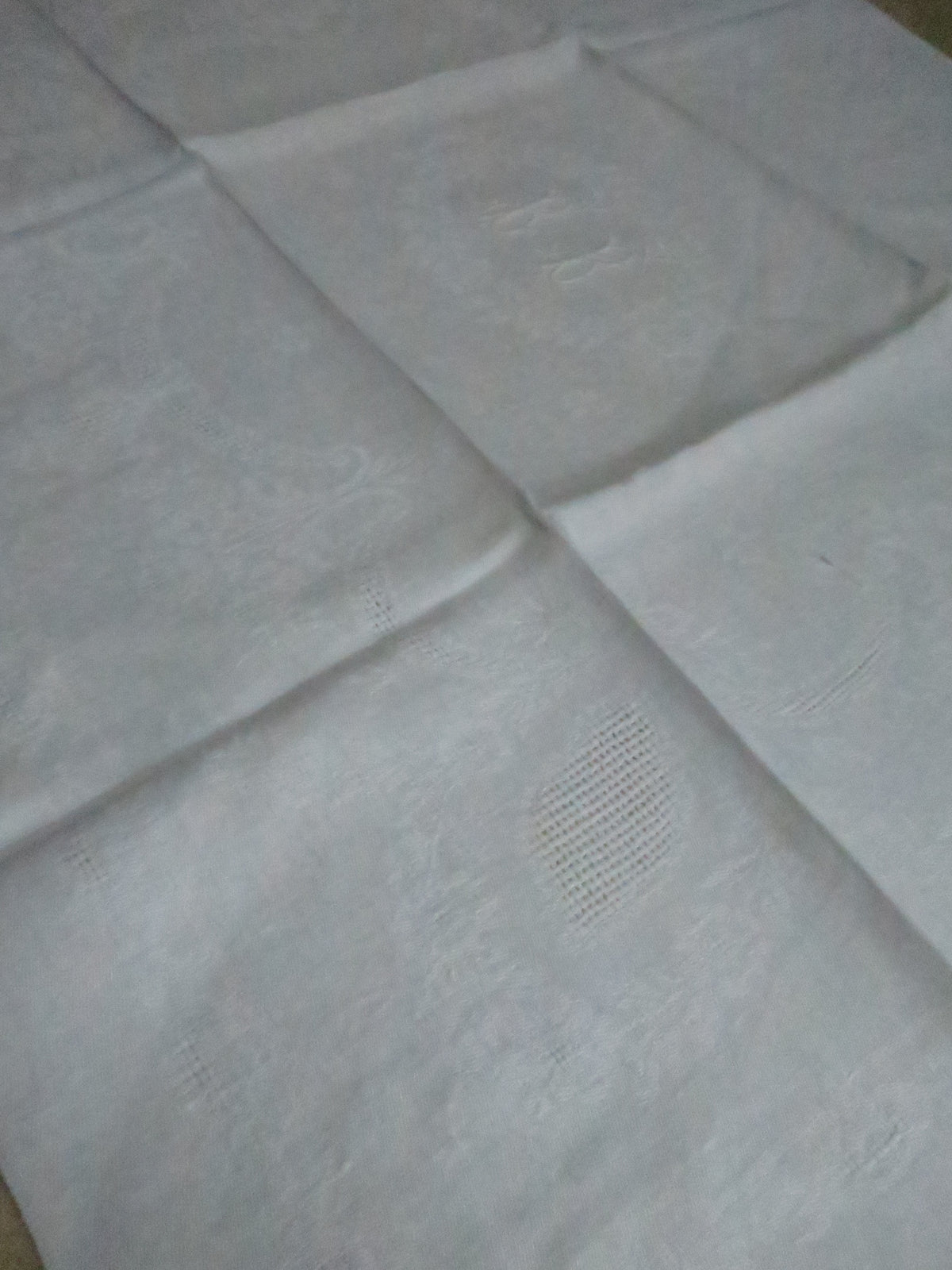 Set of 8 Antique French Linen Damask Dinner Napkins with Padded 'BB' Monogram, c. 1910