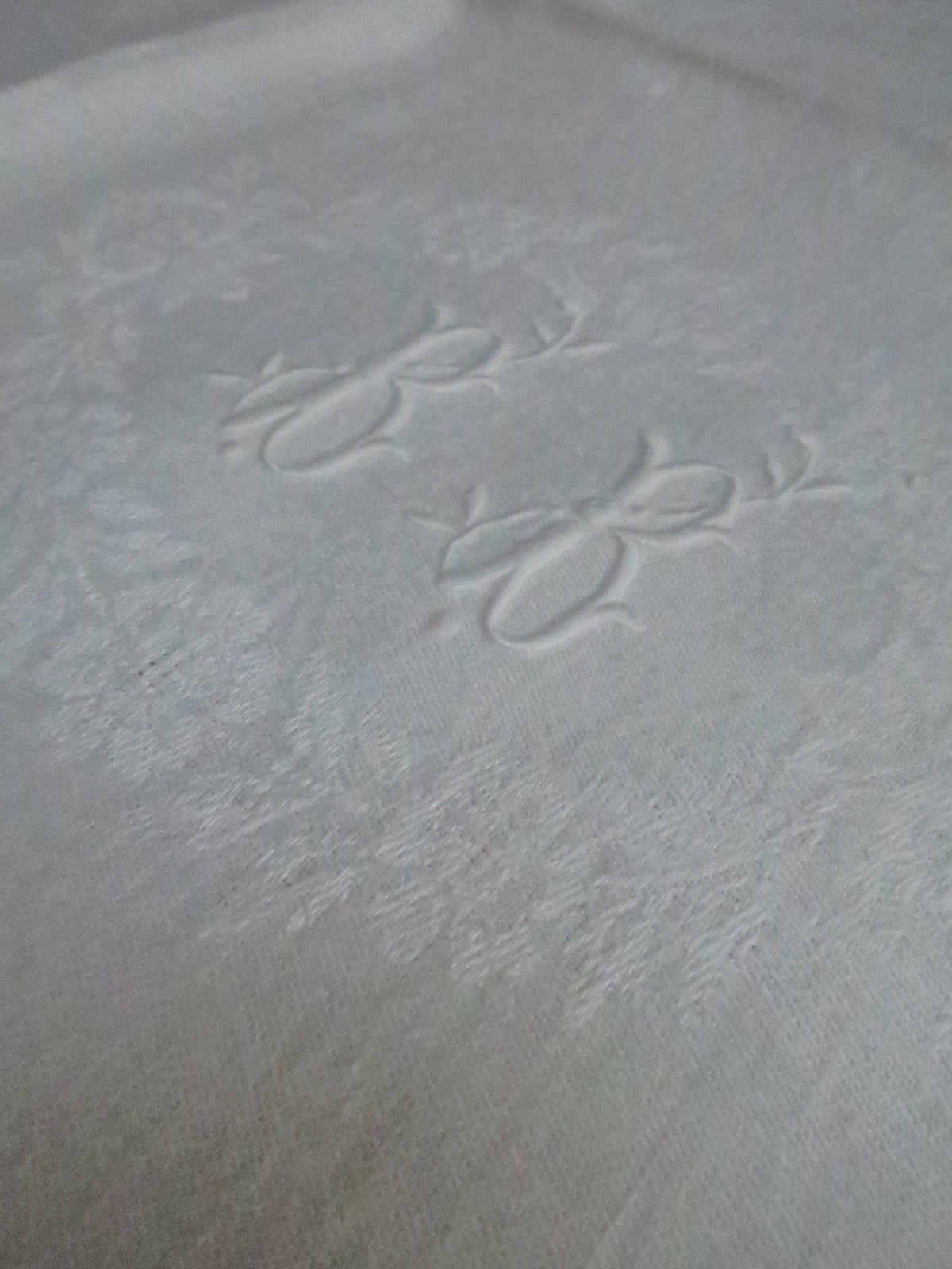 Set of 8 Antique French Linen Damask Dinner Napkins with Padded 'BB' Monogram, c. 1910