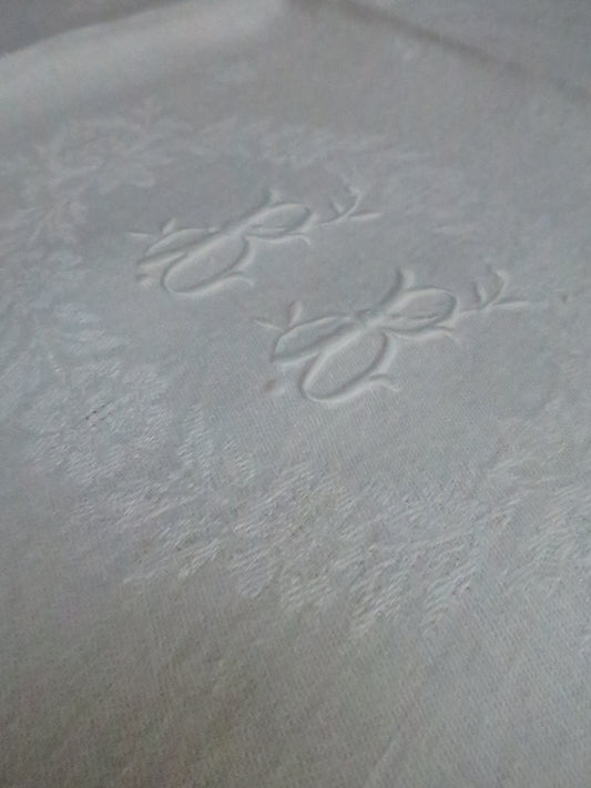 Set of 8 Antique French Linen Damask Dinner Napkins with Padded 'BB' Monogram, c. 1910