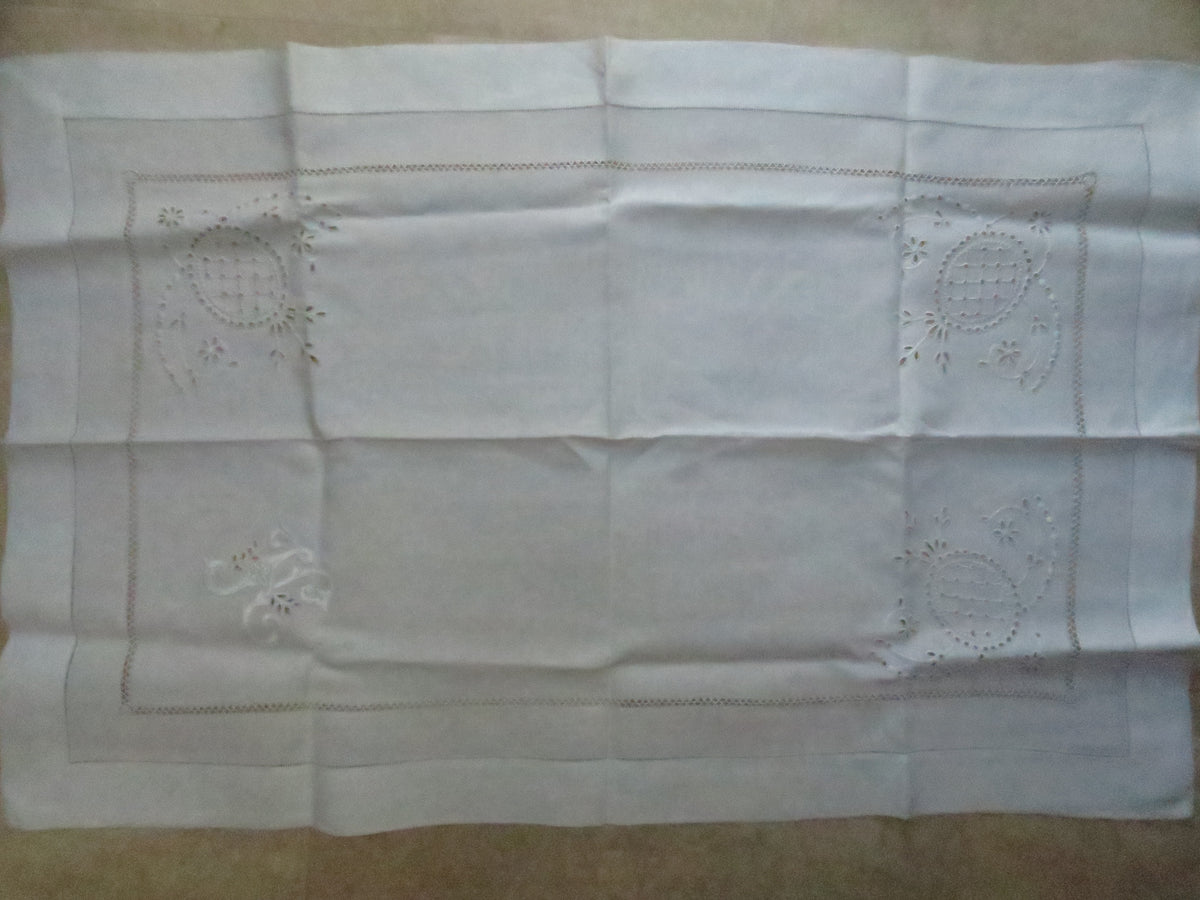 Antique Fine Linen Runner with H Monogram & Whitework, circa 1915