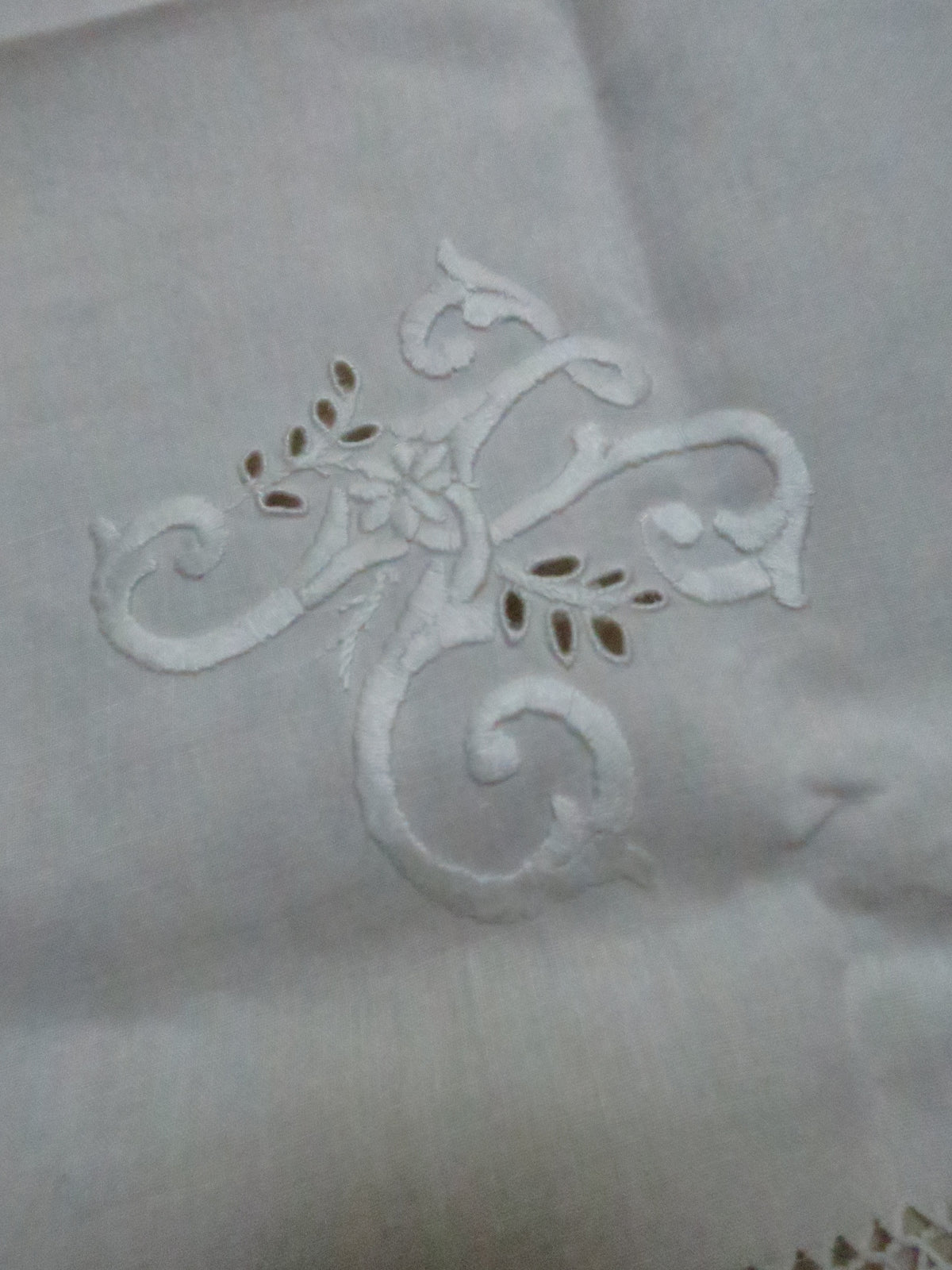 Antique Fine Linen Runner with H Monogram & Whitework, circa 1915