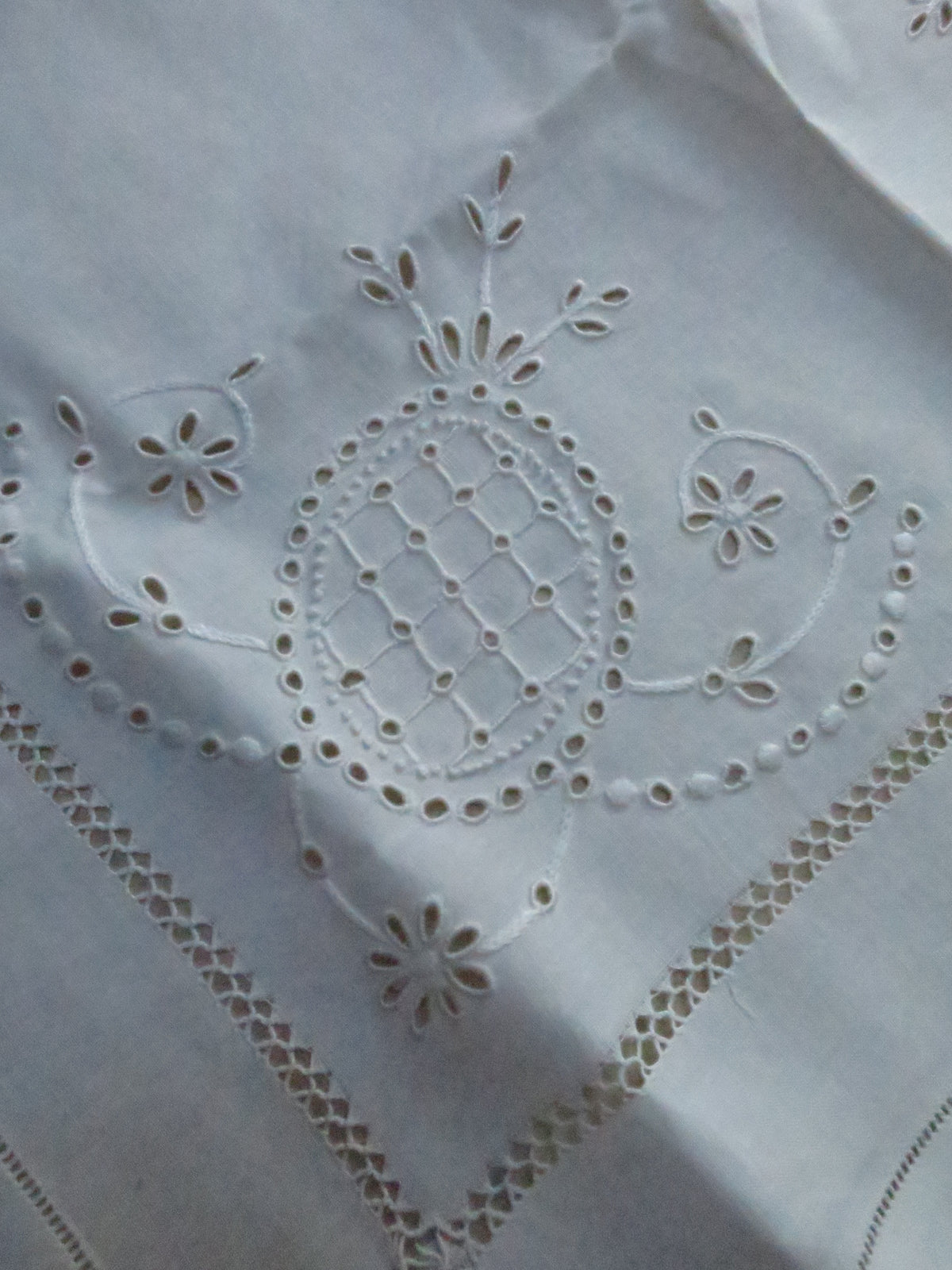 Antique Fine Linen Runner with H Monogram & Whitework, circa 1915