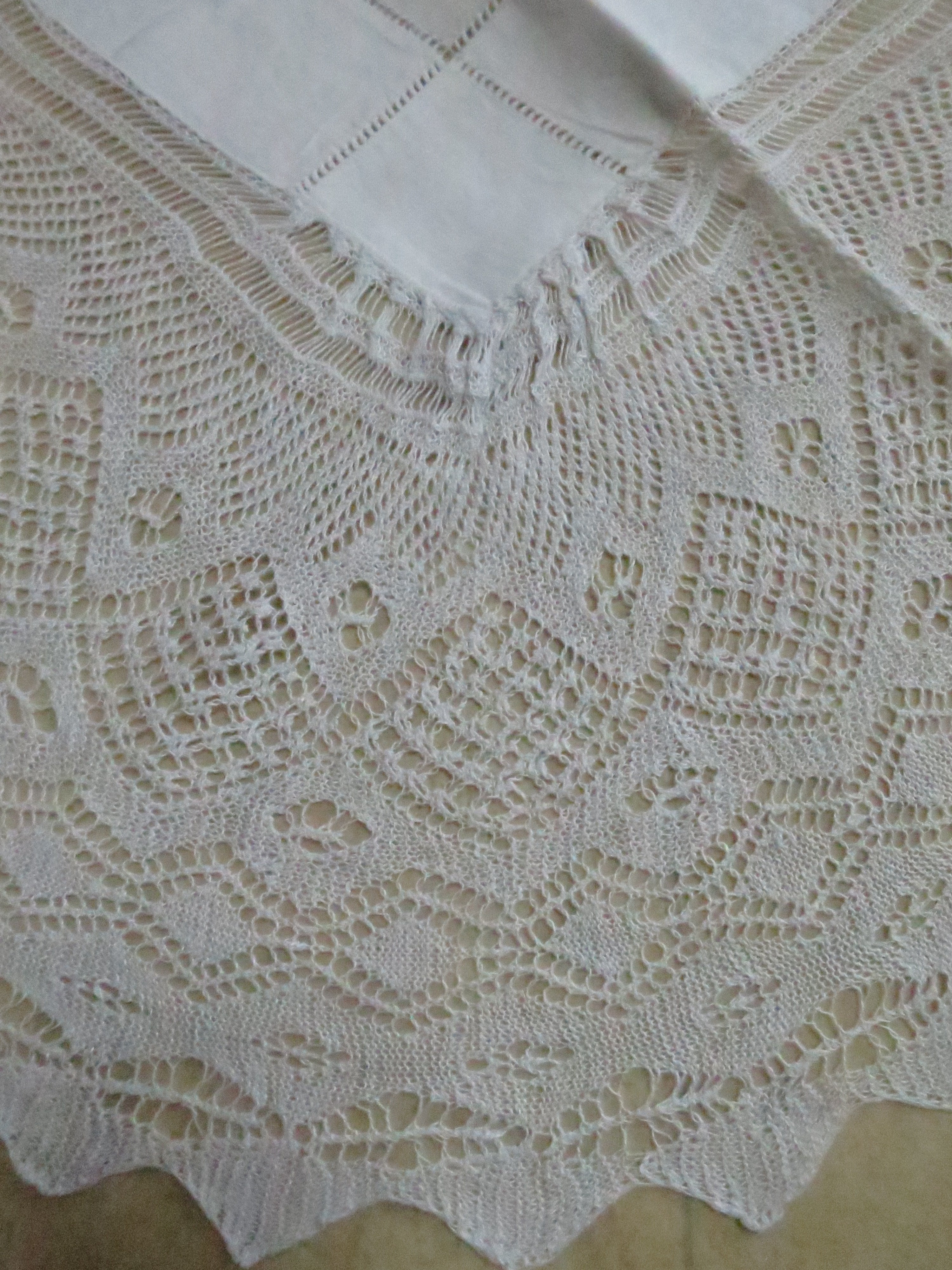Antique Linen Tablecloth with Hand-Knitted Lace Border, circa 1915