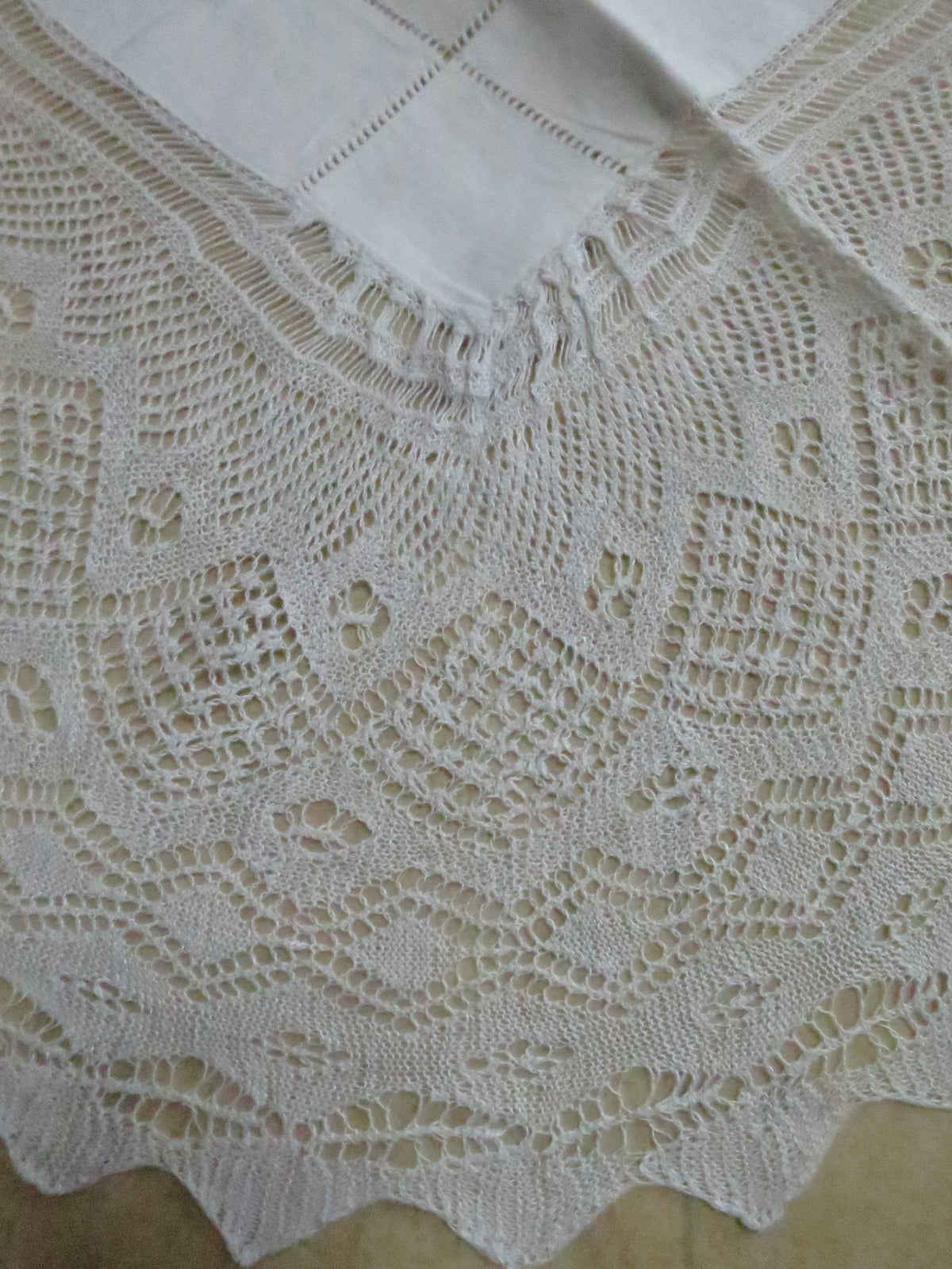 Antique Linen Tablecloth with Hand-Knitted Lace Border, circa 1915