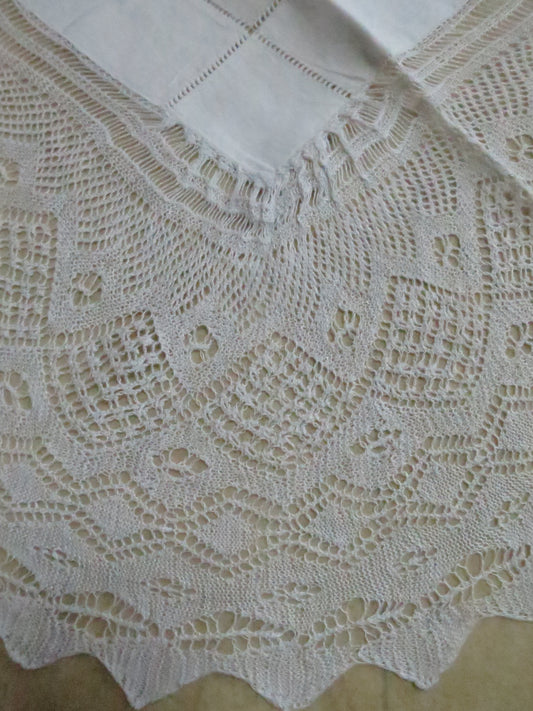 Antique Linen Tablecloth with Hand-Knitted Lace Border, circa 1915