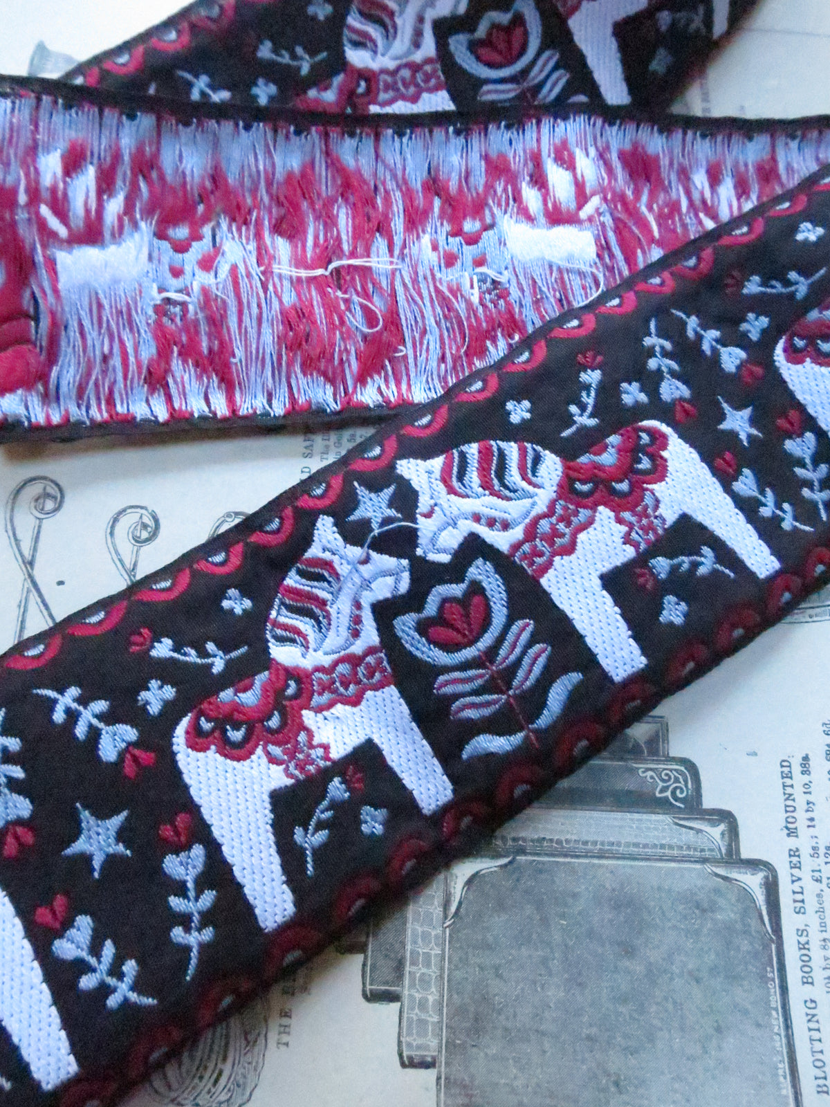 Folk Style Horses 60 mm Wide Jacquard Woven Ribbon