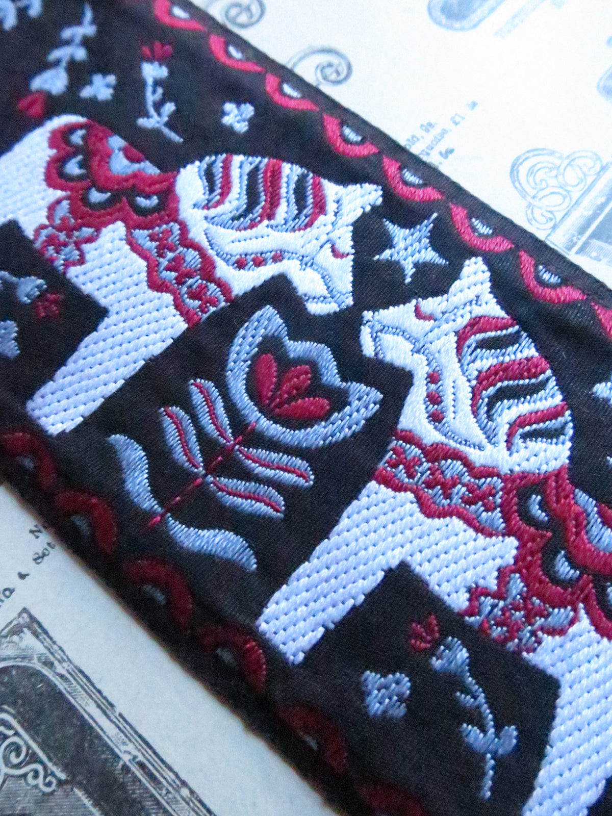 Folk Style Horses 60 mm Wide Jacquard Woven Ribbon