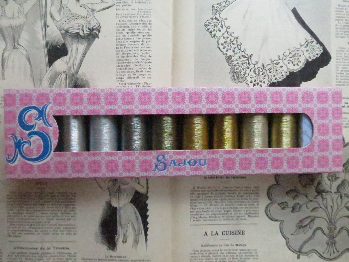 Sajou Metallized Thread 8-Spool Box - Gold & Silver Tones
