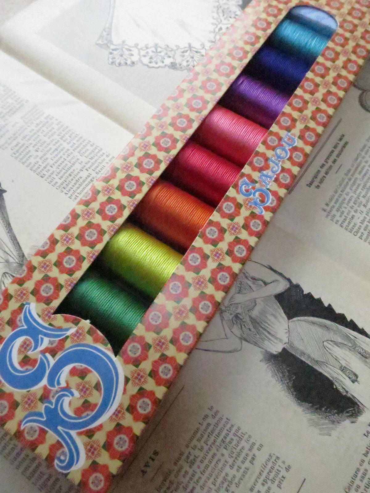 Sajou Fil au Chinois Pure Silk Perlé Thread No.30- Boxed Set 8 Spools- Bright Tones