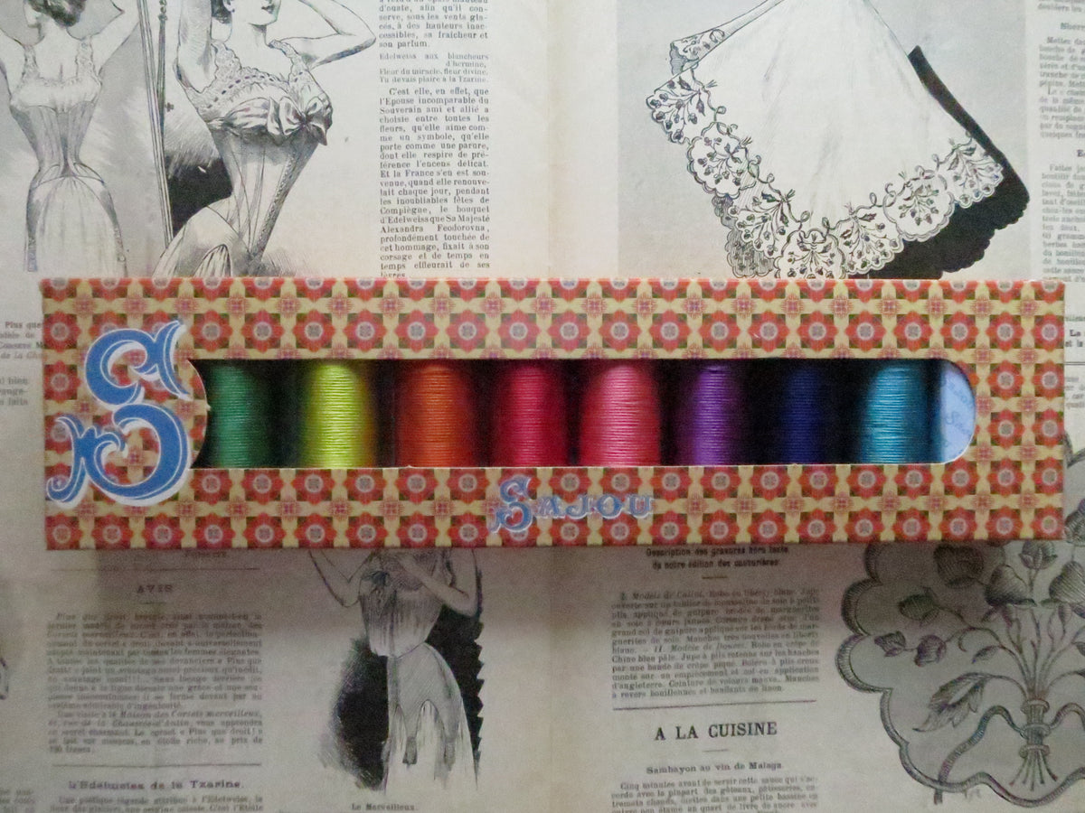 Sajou Fil au Chinois Pure Silk Perlé Thread No.30- Boxed Set 8 Spools- Bright Tones
