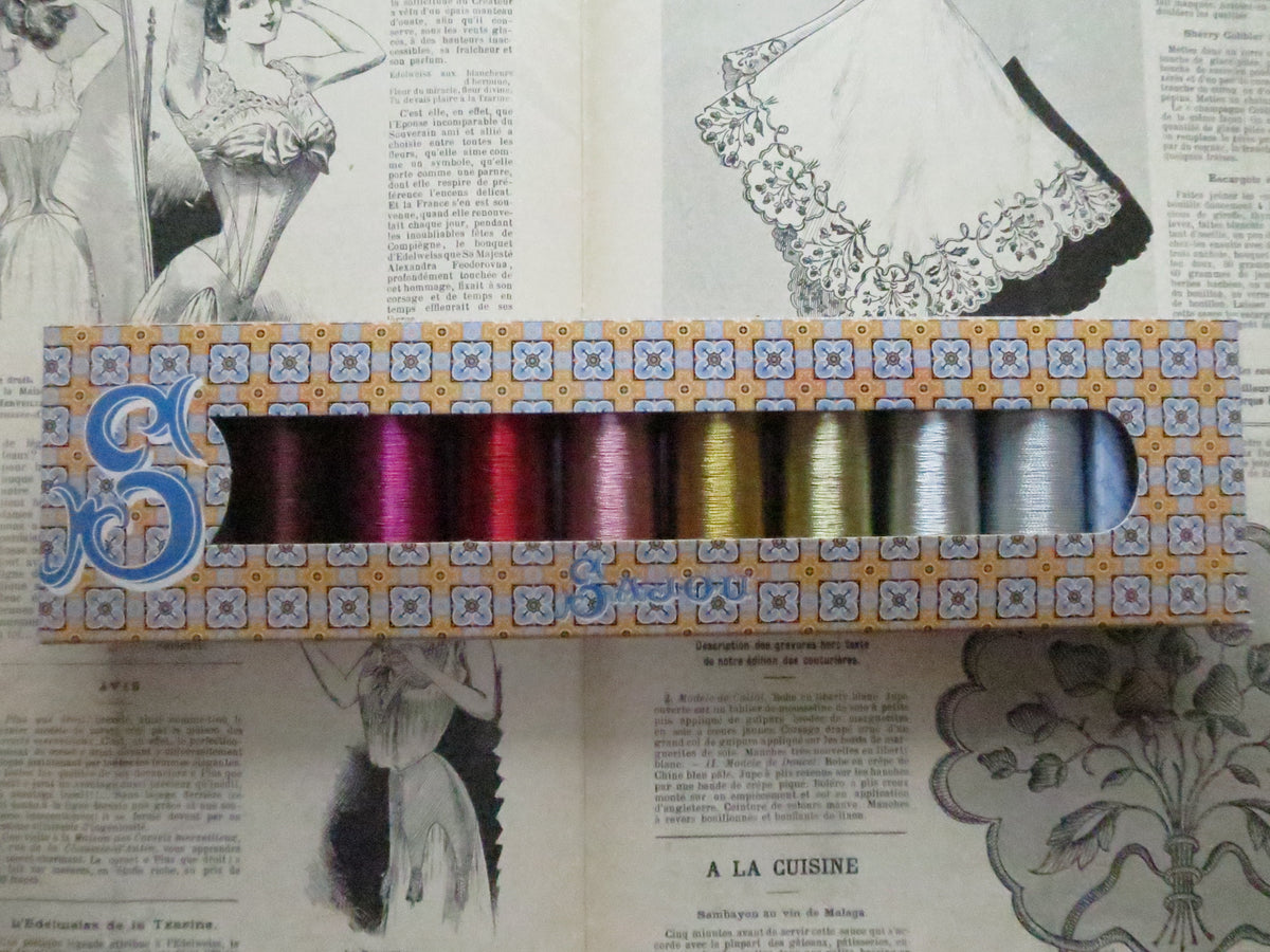 Sajou Metallized Thread 8-Spool Box - Shocking Pinks