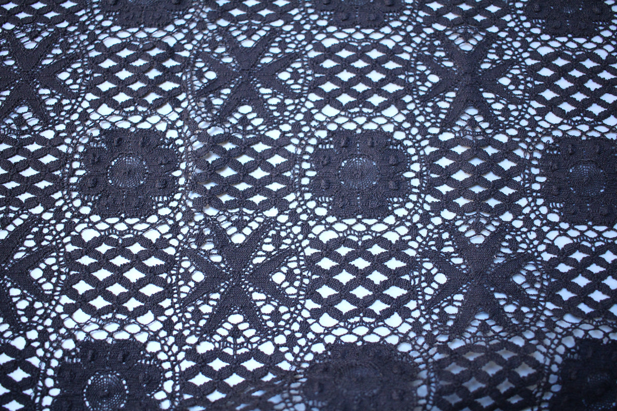 Black Nottingham Cluny Lace Fabric- Liturgical Ecclesiastical- 140cm Wide
