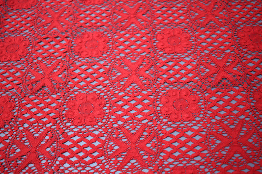 Red Nottingham Cluny Lace Fabric- Liturgical Ecclesiastical- 140cm Wide