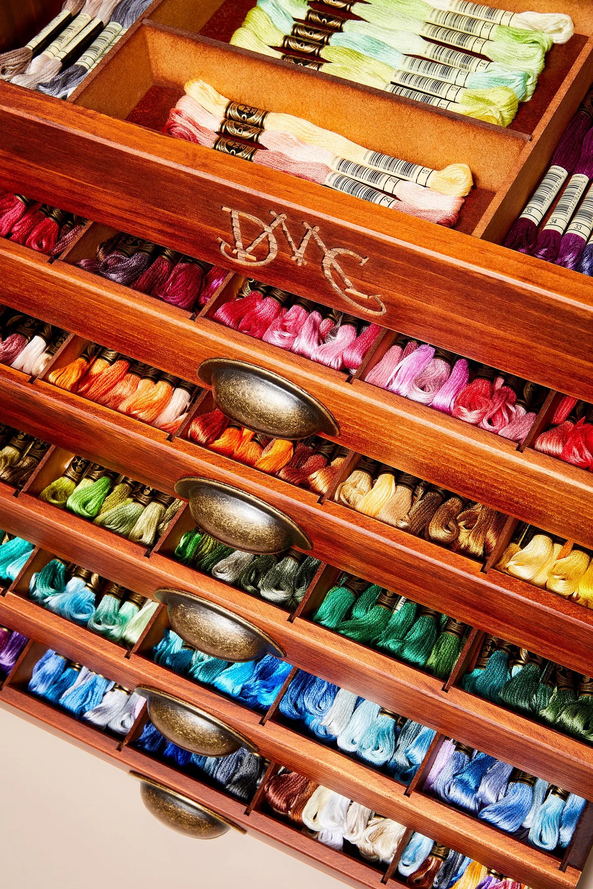 DMC Wooden Collectors Box with 500 Cotton Mouliné Threads