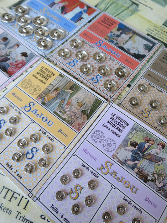 Sajou Nickle Carded Press Studs Snaps- Sizes- 6mm, 7mm, 8mm, 9mm, 11.5mm & 15.5mm