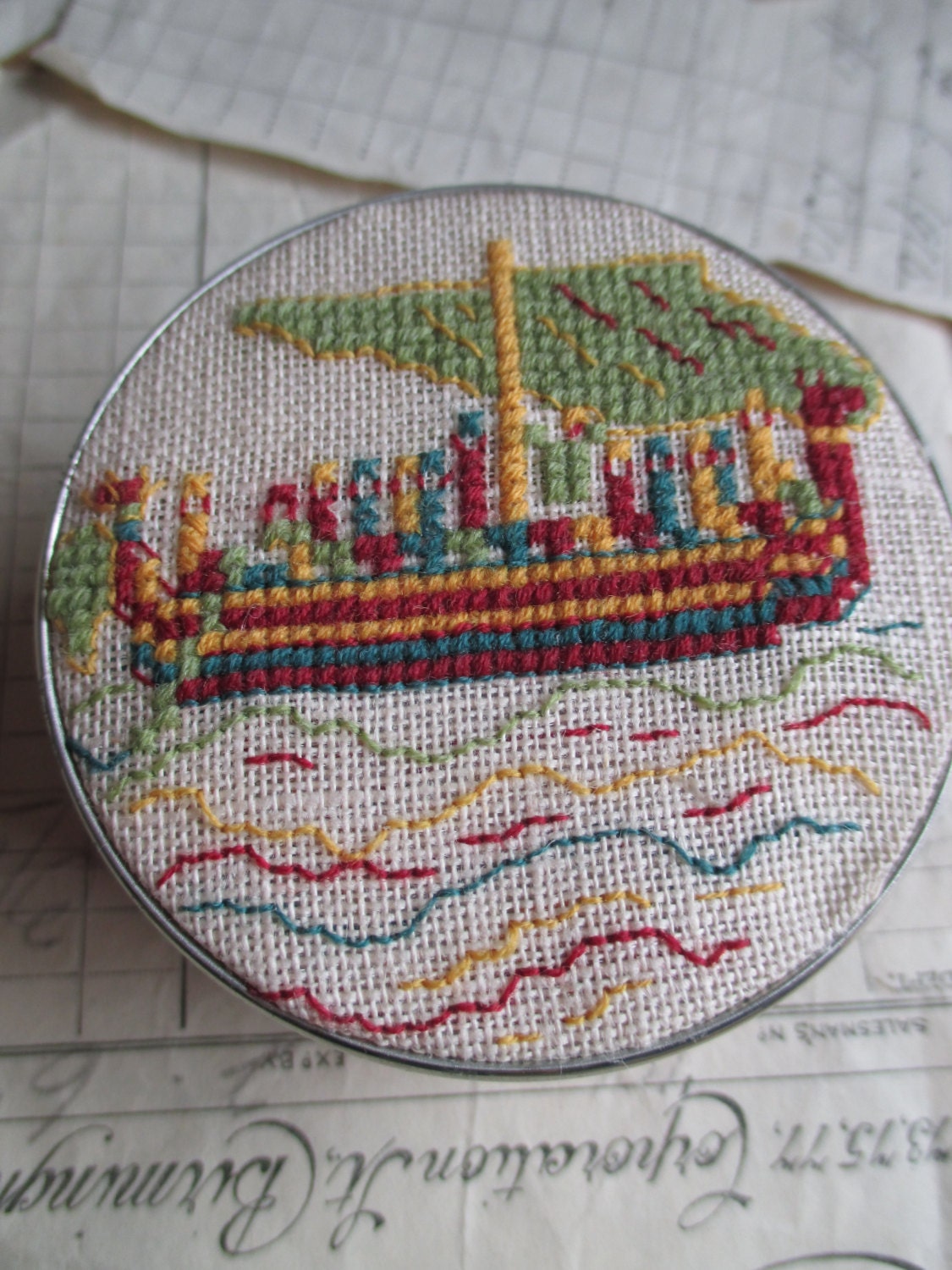 Sajou Museum & Heritage Bayeux Tapestry Cross Stitch Embroidery Kit- King Harold's Boat Pot