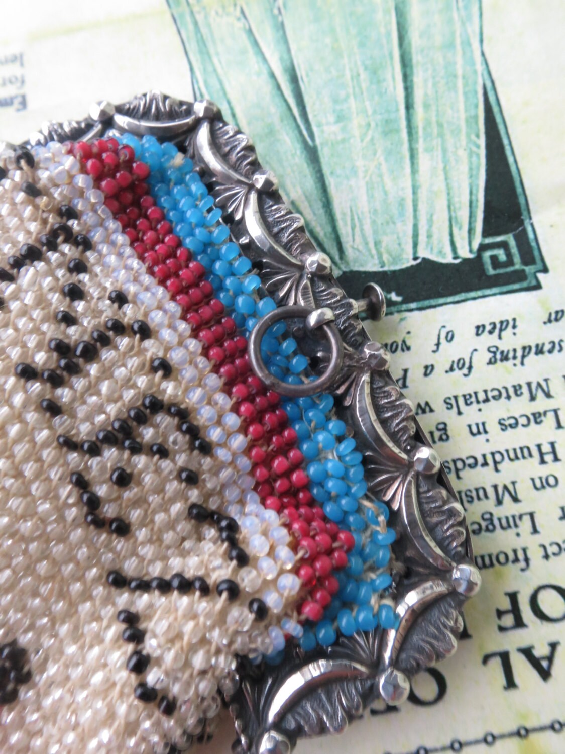 Lovely Regency Period Frame Knitted Beaded Sovereign Purse- Sterling Silver Frame