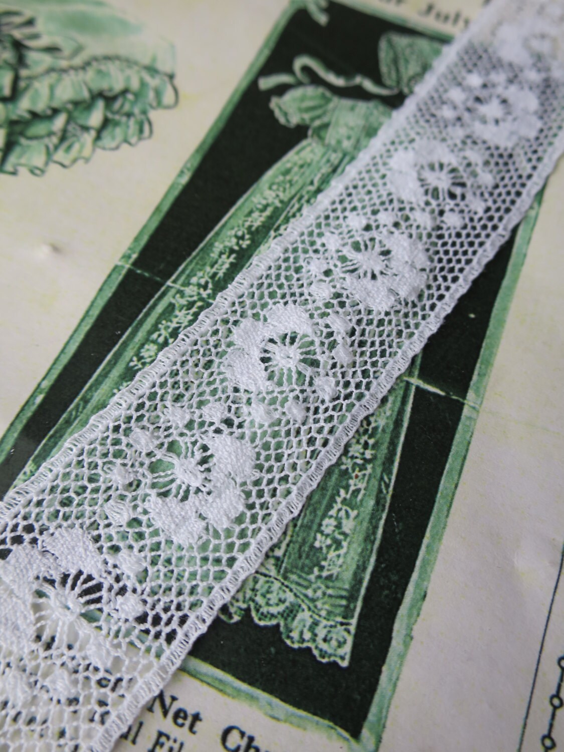 White English Nottingham Lace- Valenciennes Floral Spot- Insertion- 2.7 cm