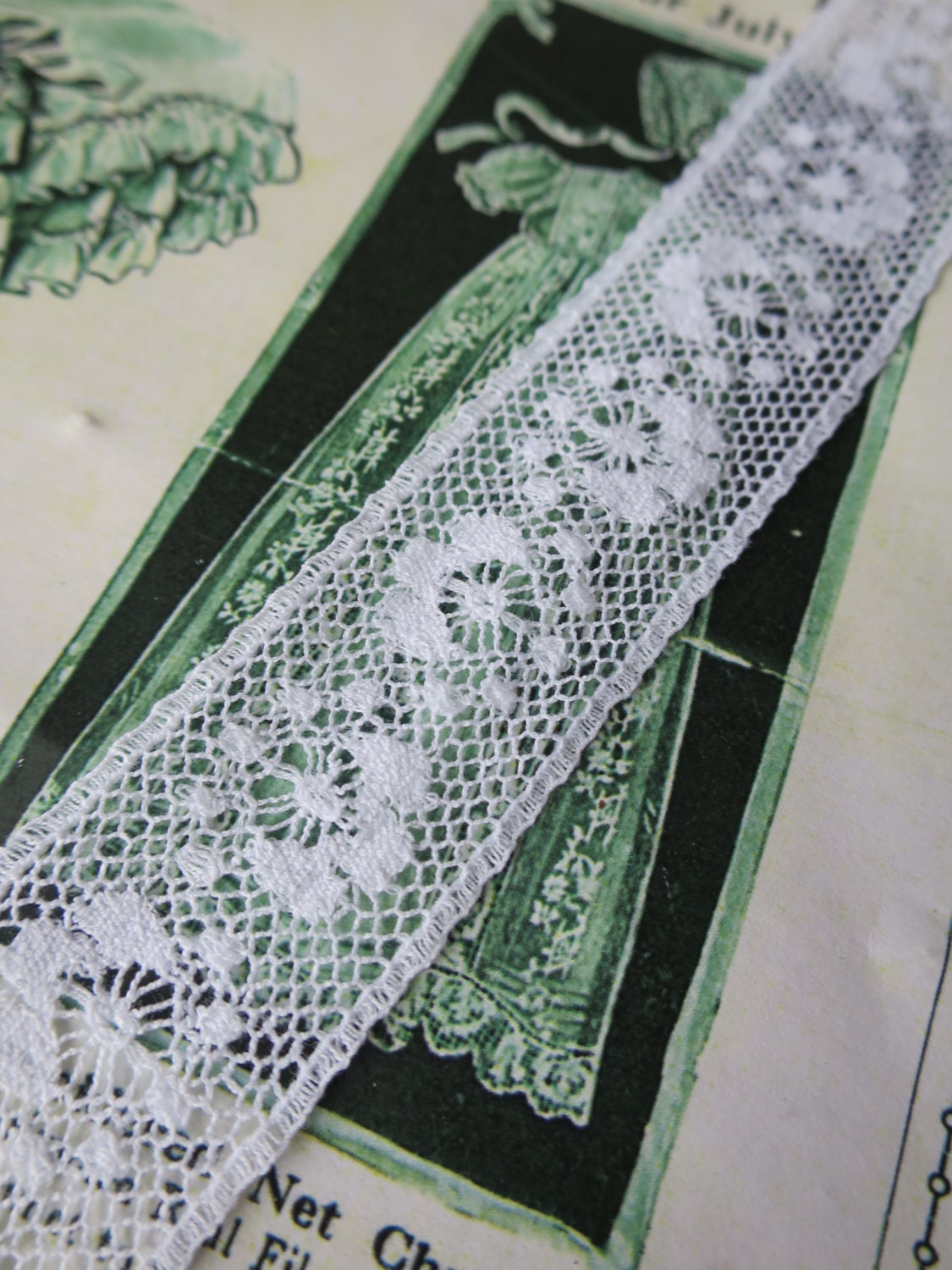 White English Nottingham Lace- Valenciennes Floral Spot- Insertion- 2.7 cm