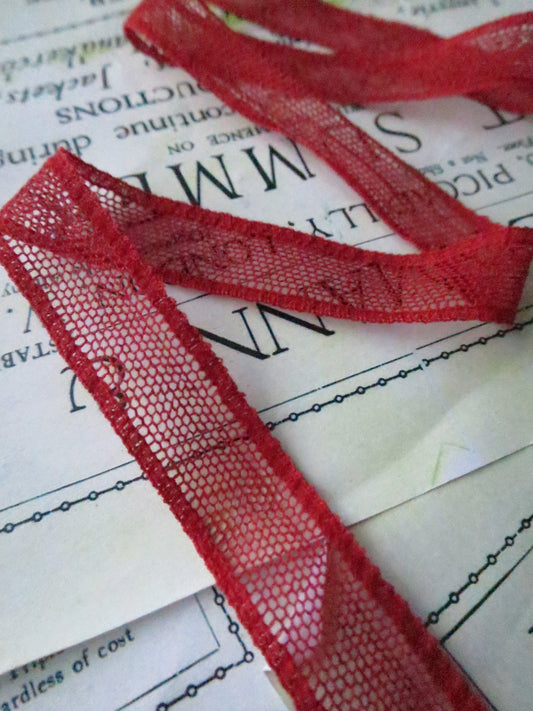 Red English Nottingham Lace- Plain Net Insertion- 1.5 cm