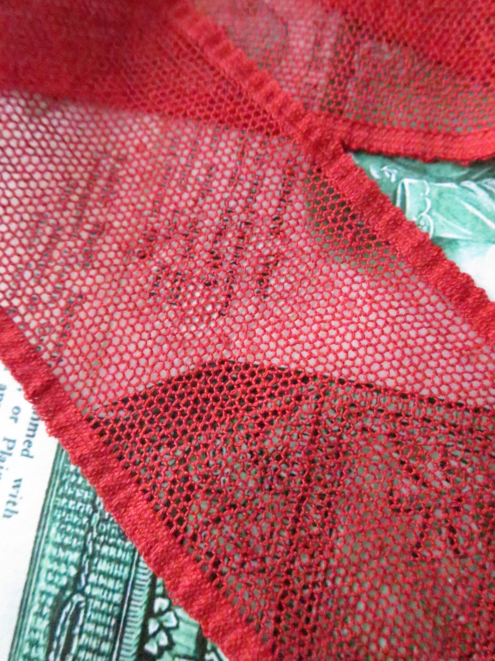 Red English Nottingham Lace- Plain Net Insertion- 5.5 cm