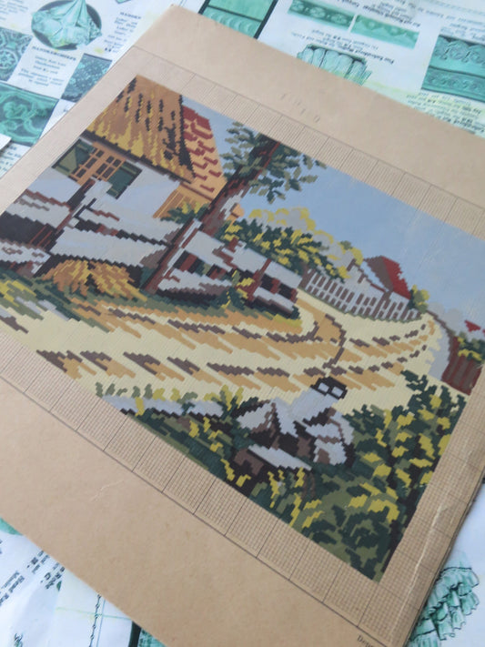 Antique Hand Painted Berlin Woolwork Embroidery Chart- Scenic View