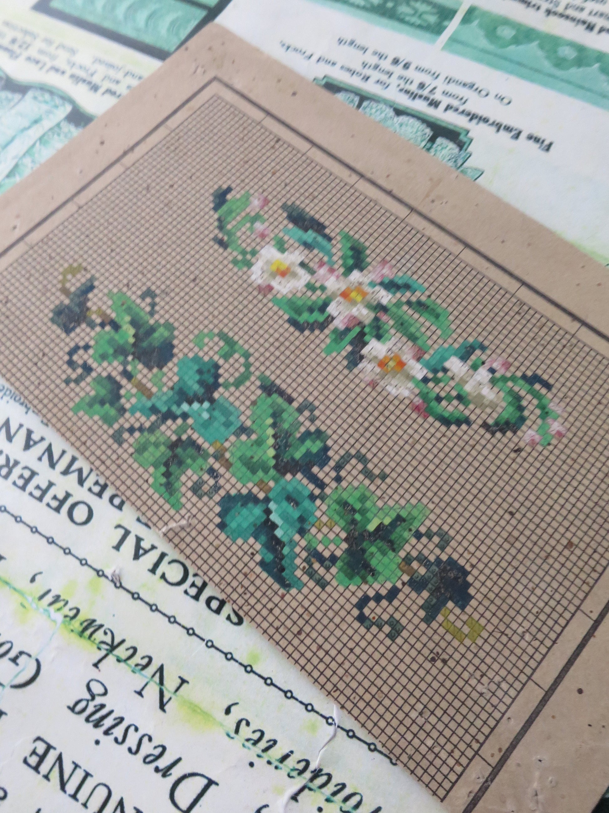 Antique Hand Painted Berlin Woolwork Embroidery Chart- Floral Motifs