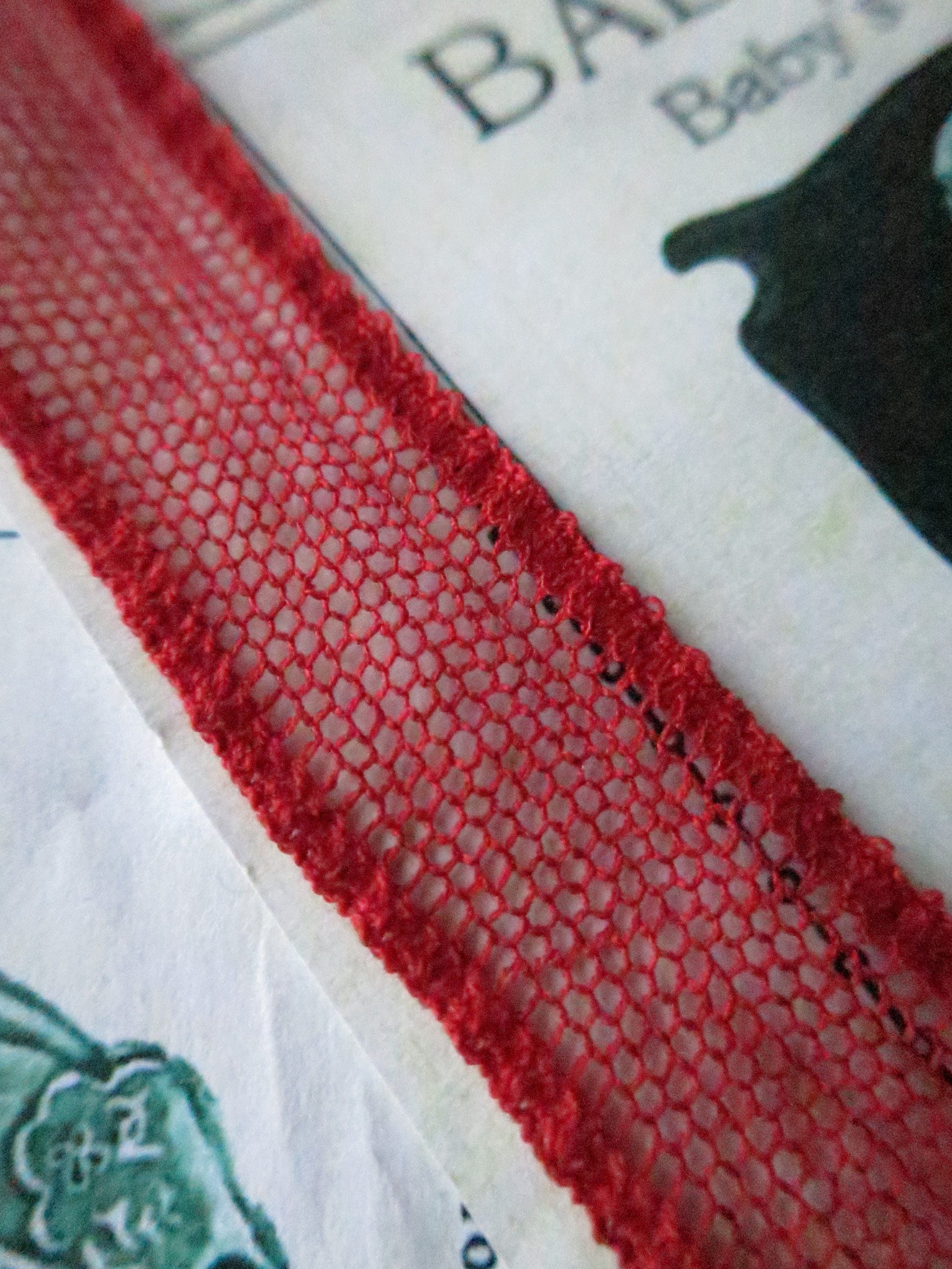 Red English Nottingham Lace- Plain Net Insertion- 1.5 cm
