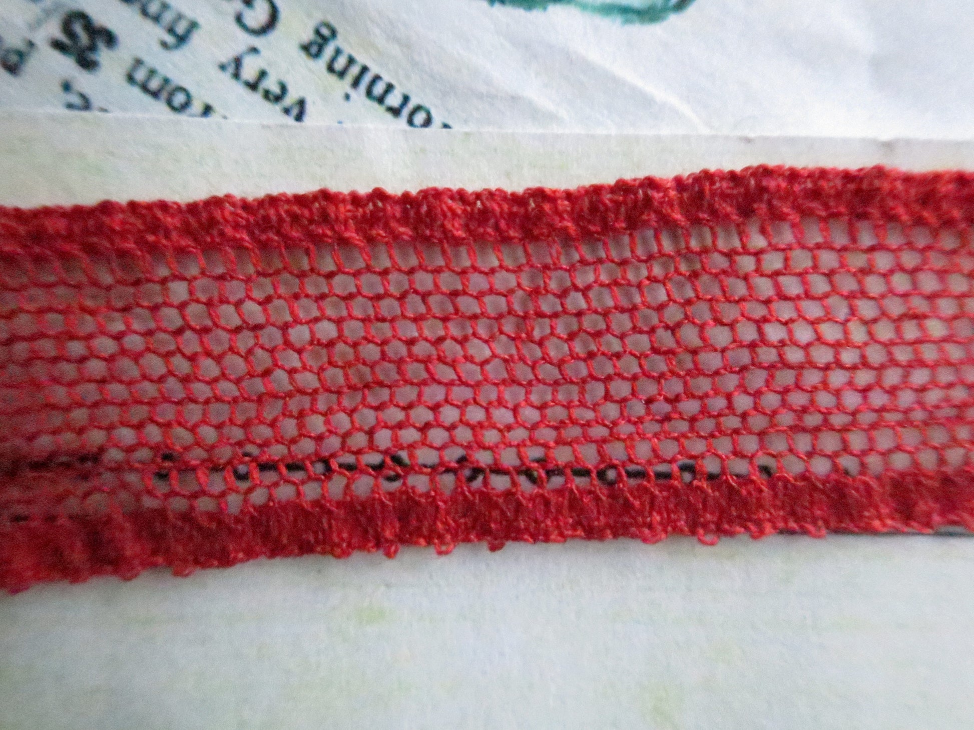 Red English Nottingham Lace- Plain Net Insertion- 1.5 cm