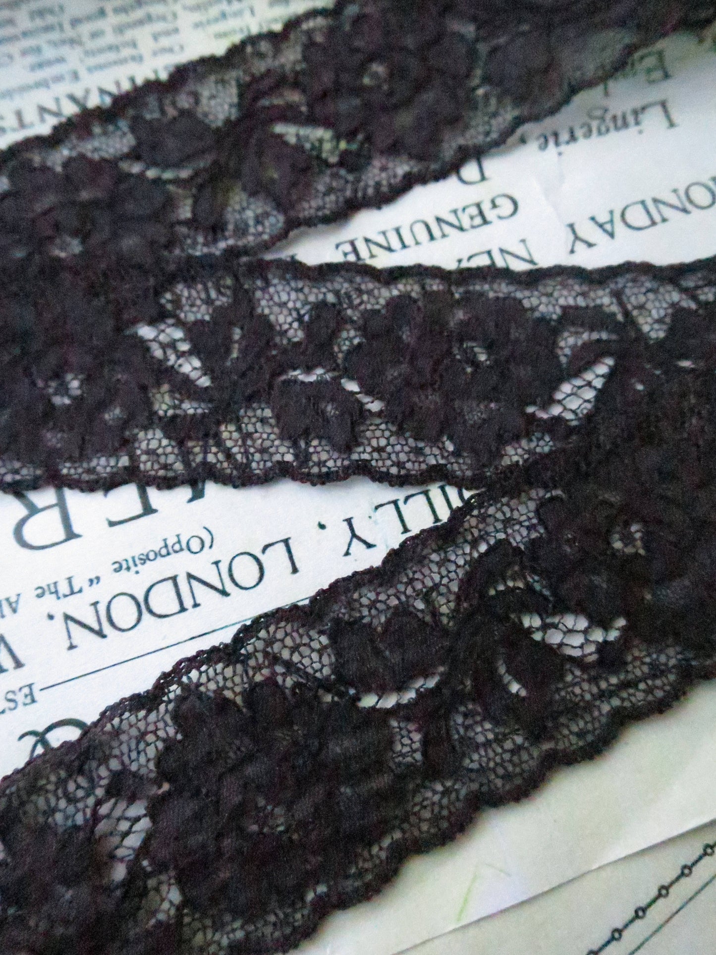 Black English Nottingham Lace- Alencon Flowers- Galloon- 3.5 cm