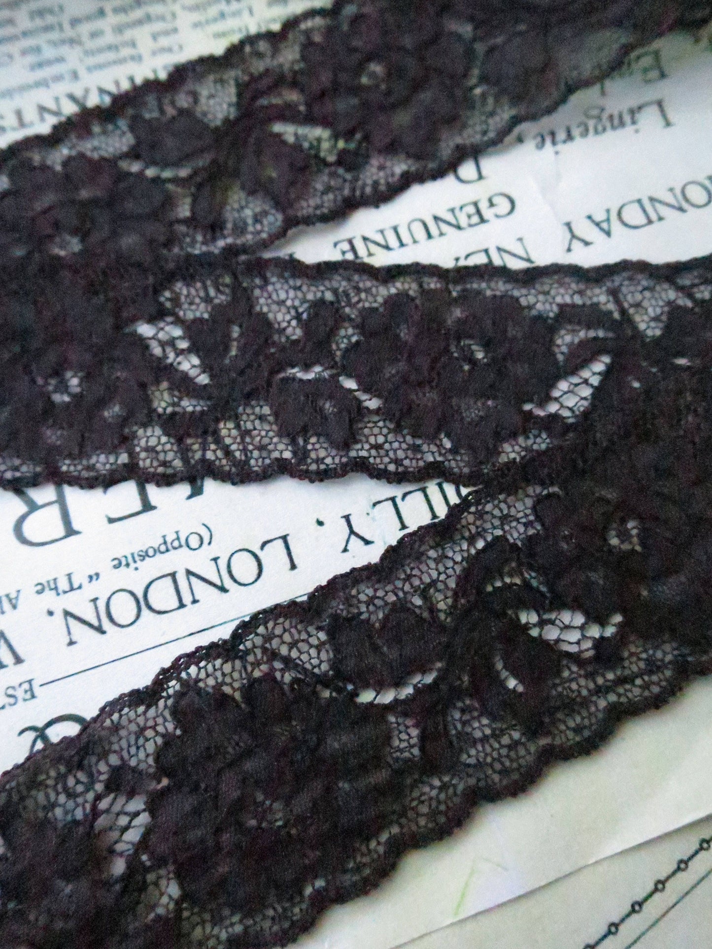 Black English Nottingham Lace- Alencon Flowers- Galloon- 3.5 cm