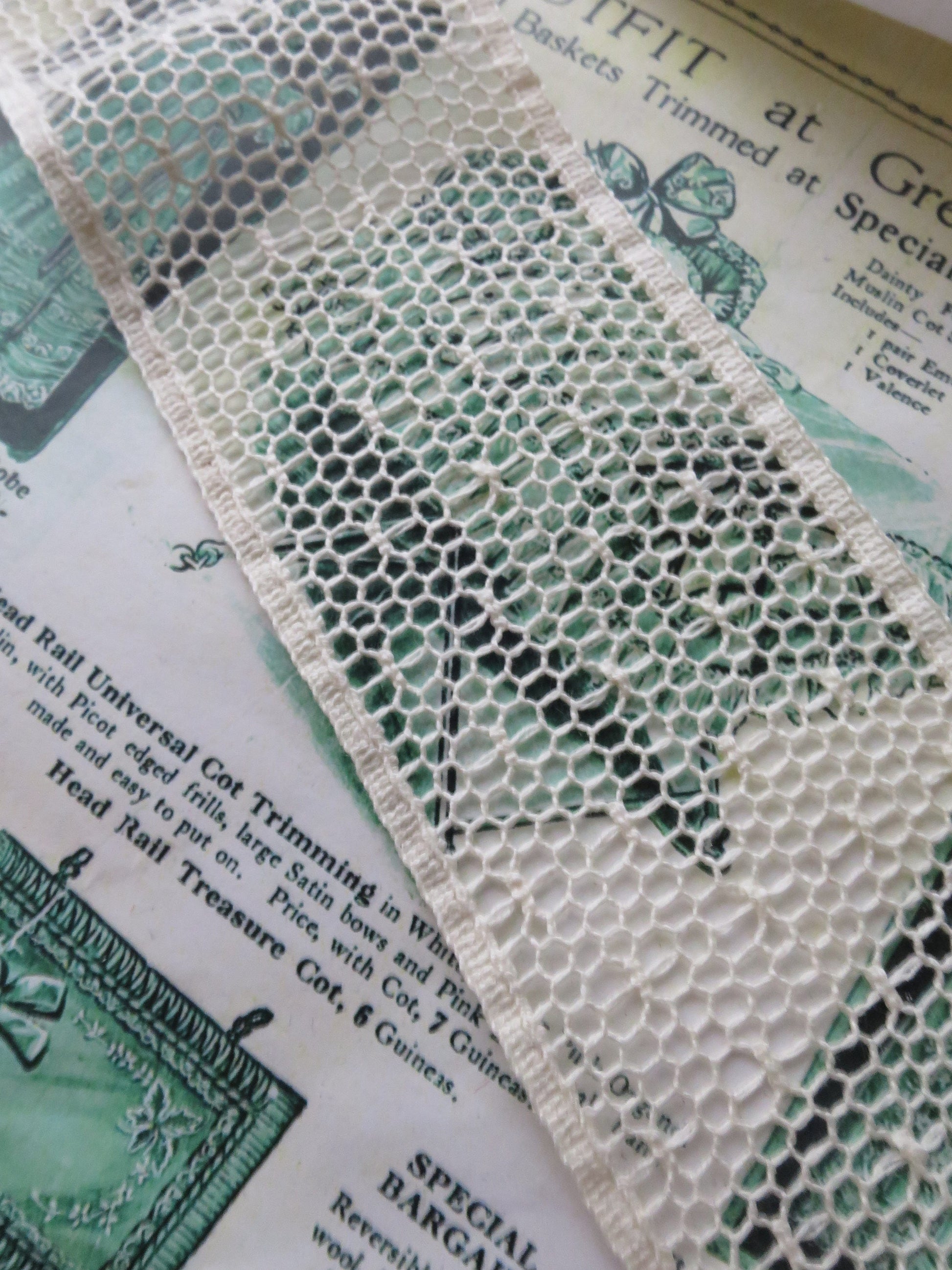 Ecru English Nottingham Cluny Lace- Polka Dot Net Insertion- 6cm