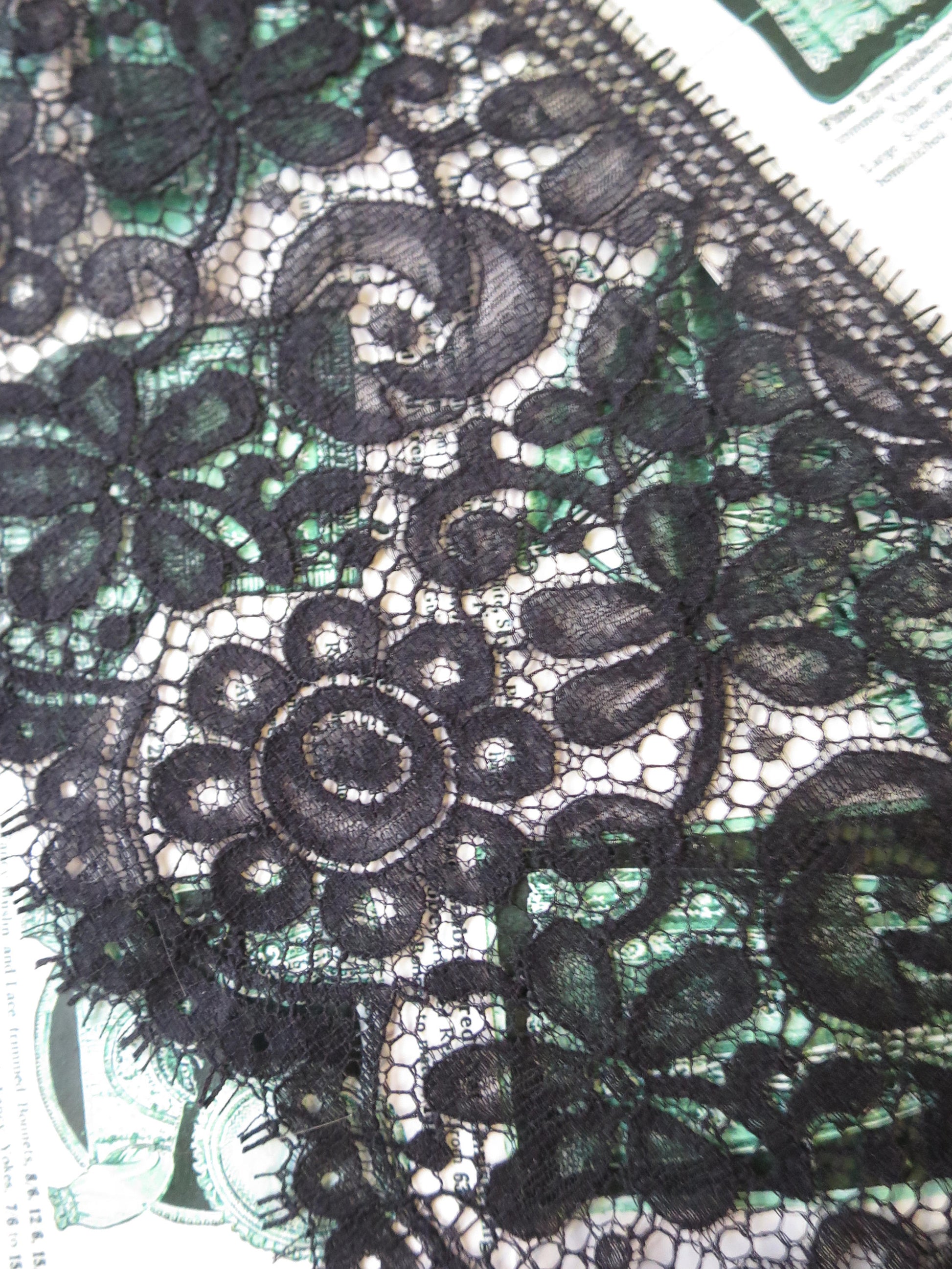 Black English Nottingham Lace- Flemish Flowers- 15 cm