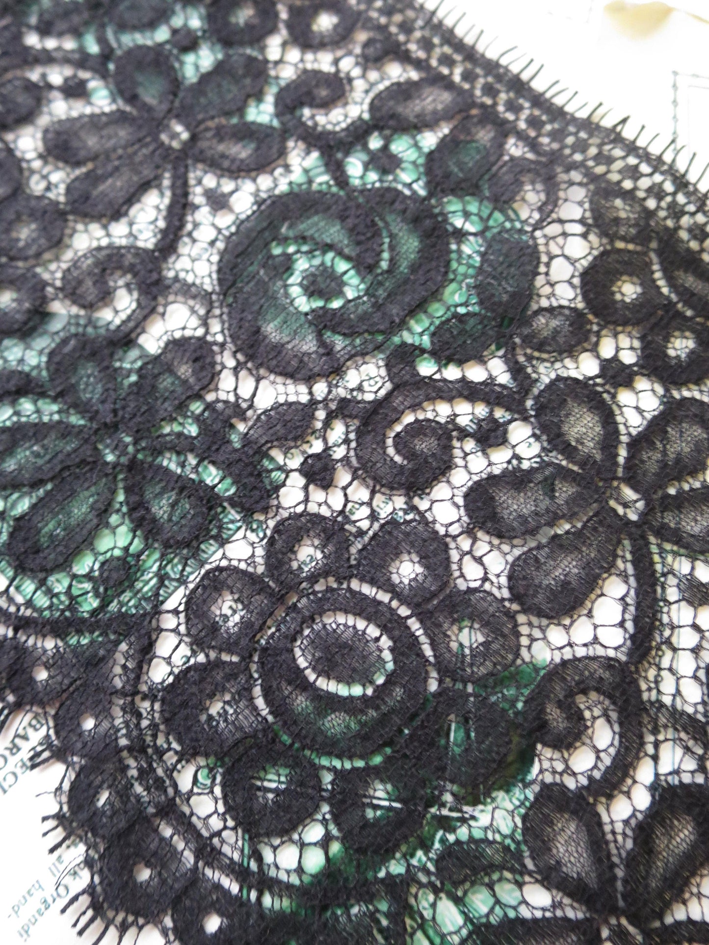 Black English Nottingham Lace- Floral Eyelash Guipure- 15 cm