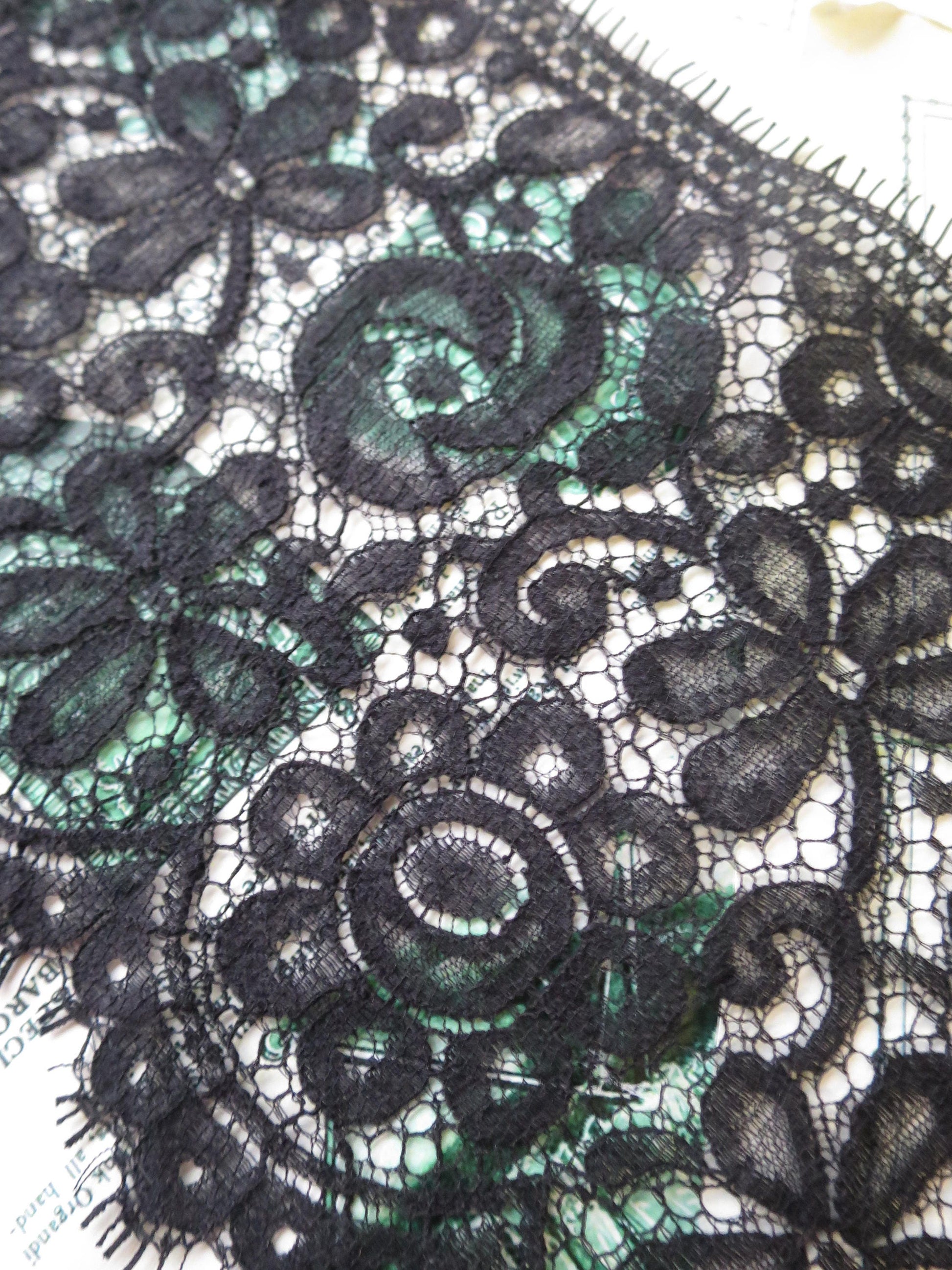 Black English Nottingham Lace- Floral Eyelash Guipure- 15 cm