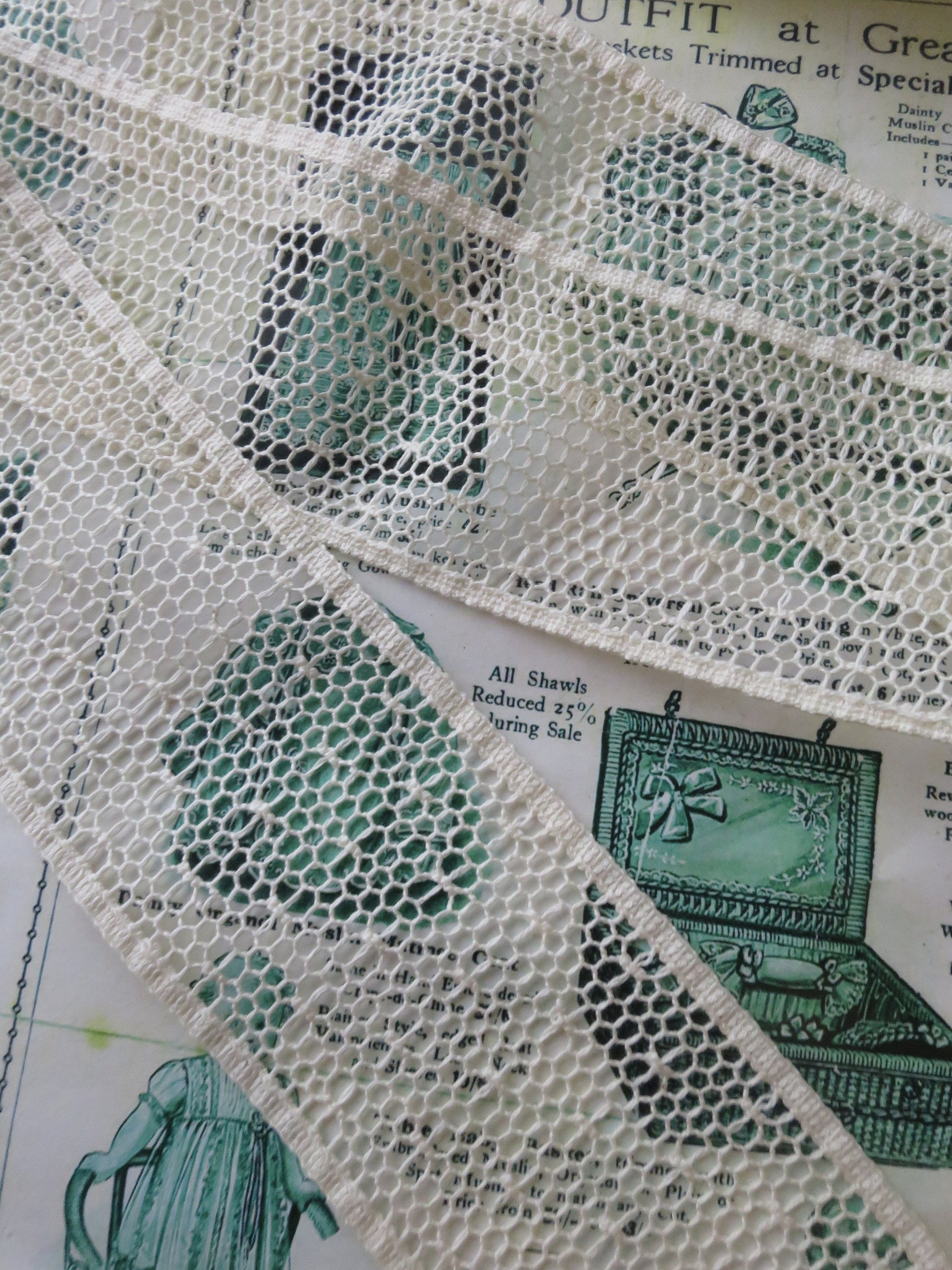 Ecru English Nottingham Cluny Lace- Polka Dot Net Insertion- 6cm