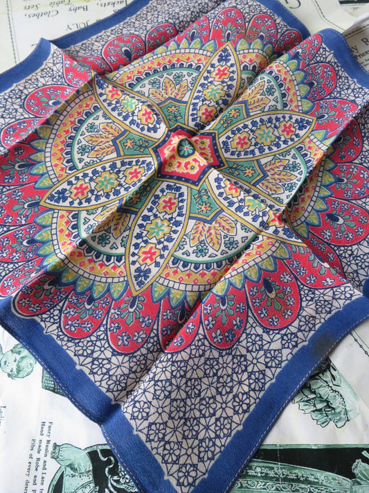 Antique Art Deco Faux Silk Printed Handkerchief