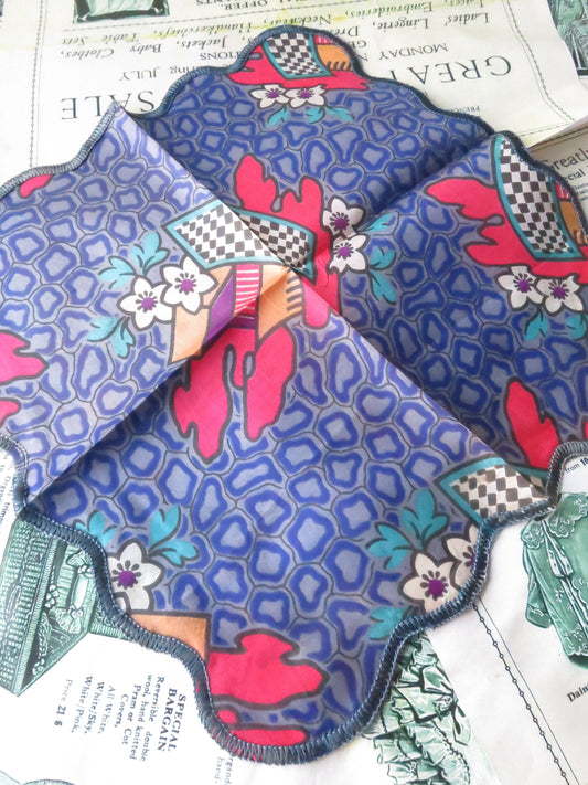 Vibrant Antique Art Deco Silk Printed Handkerchief