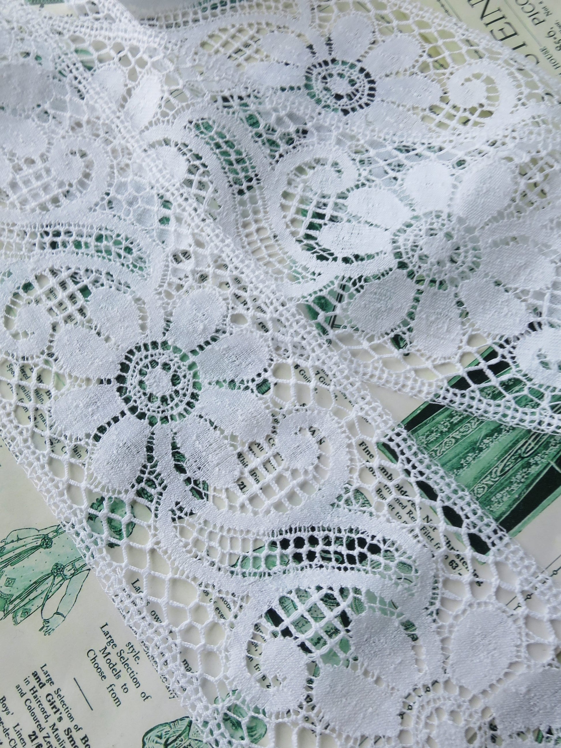 White English Nottingham Cluny Lace- Floral Scrolls- Insertion- 10 cm