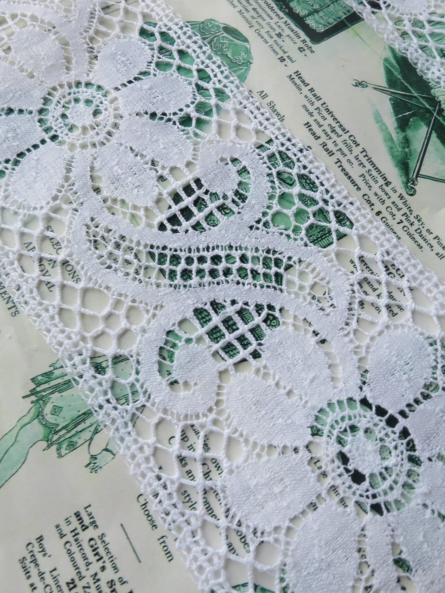 White English Nottingham Cluny Lace- Floral Scrolls- Insertion- 10 cm