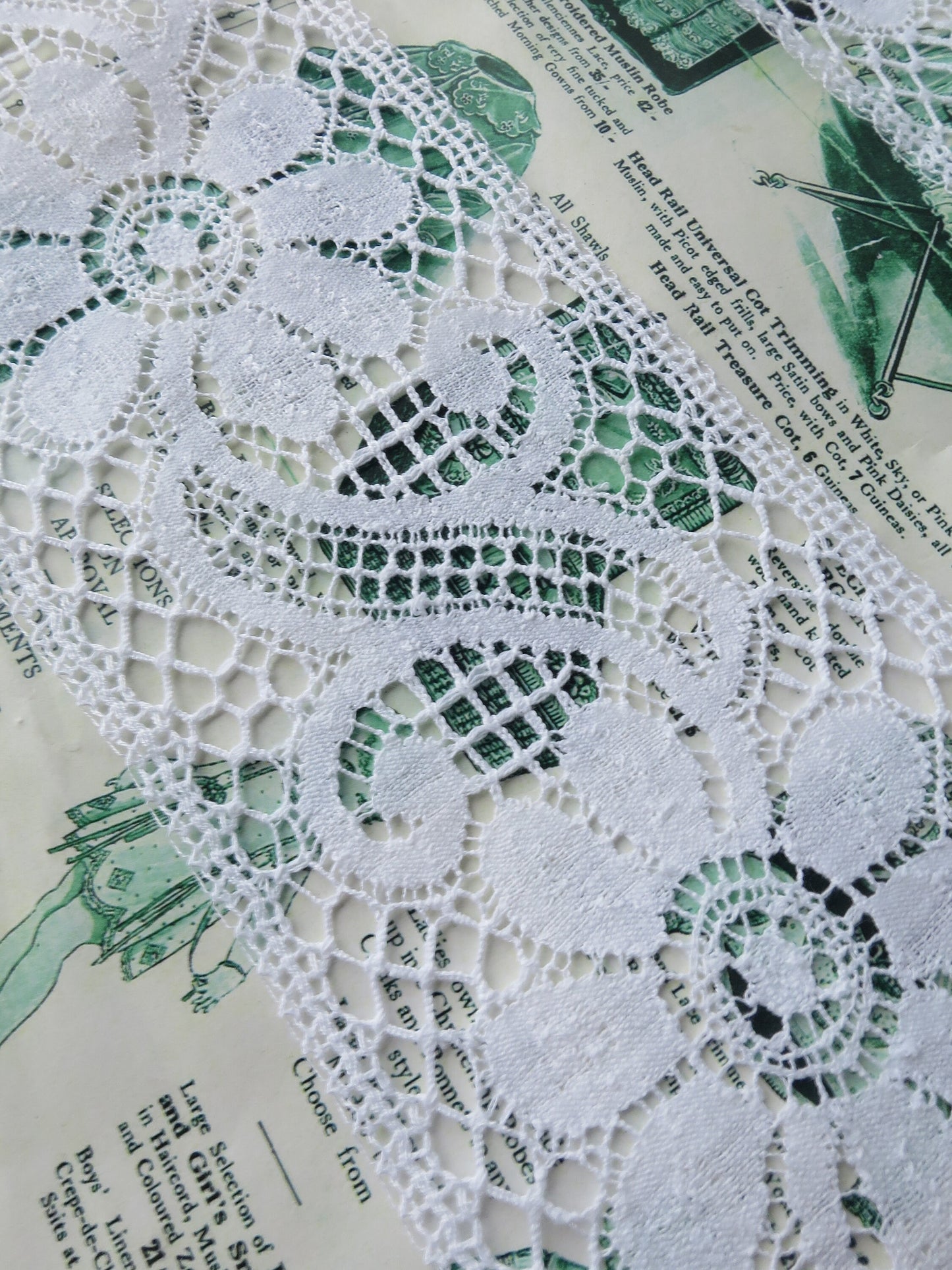 White English Nottingham Cluny Lace- Floral Scrolls- Insertion- 10 cm