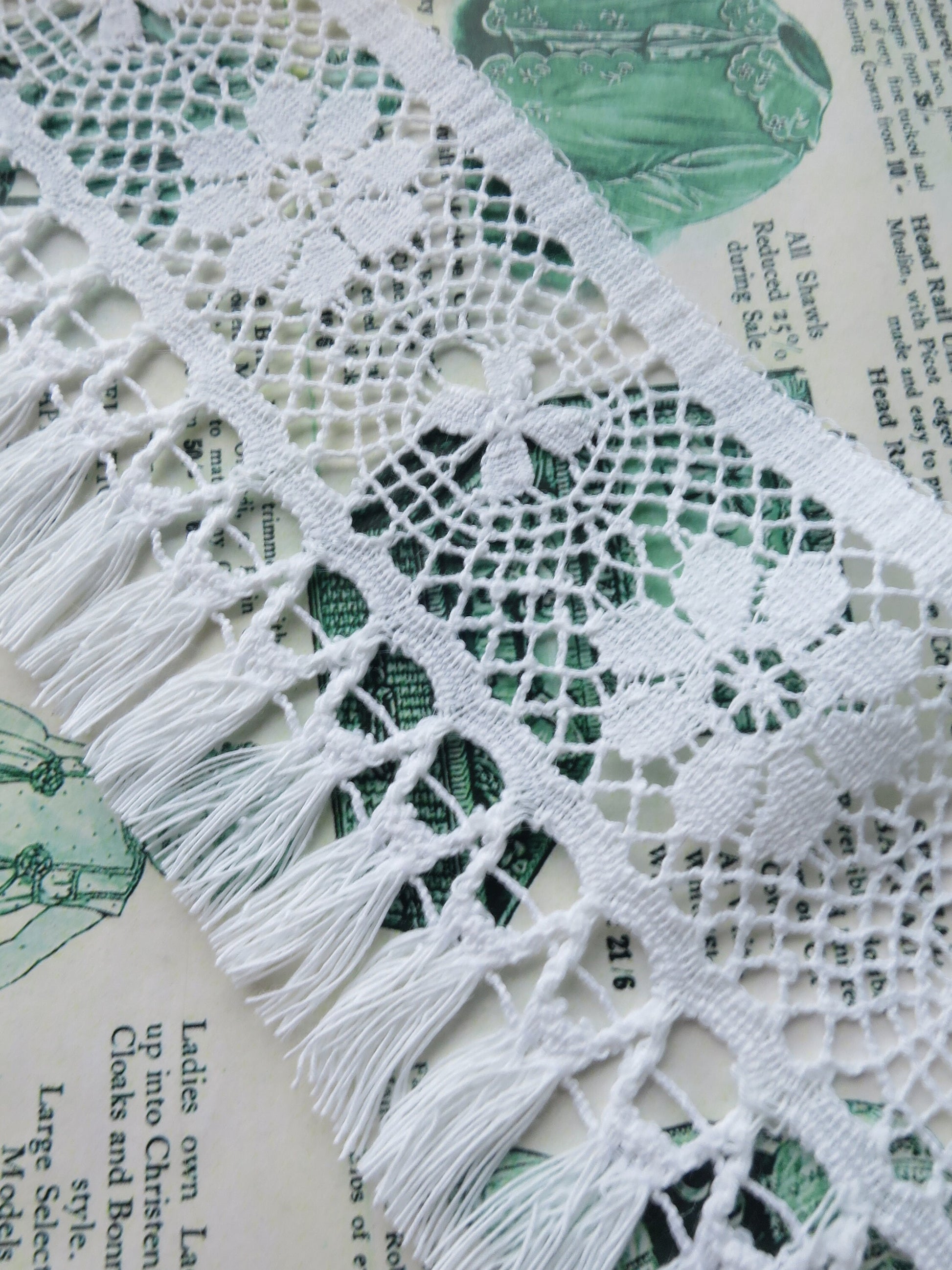 White English Nottingham Lace- Fringed Torchon- 8.7 cm